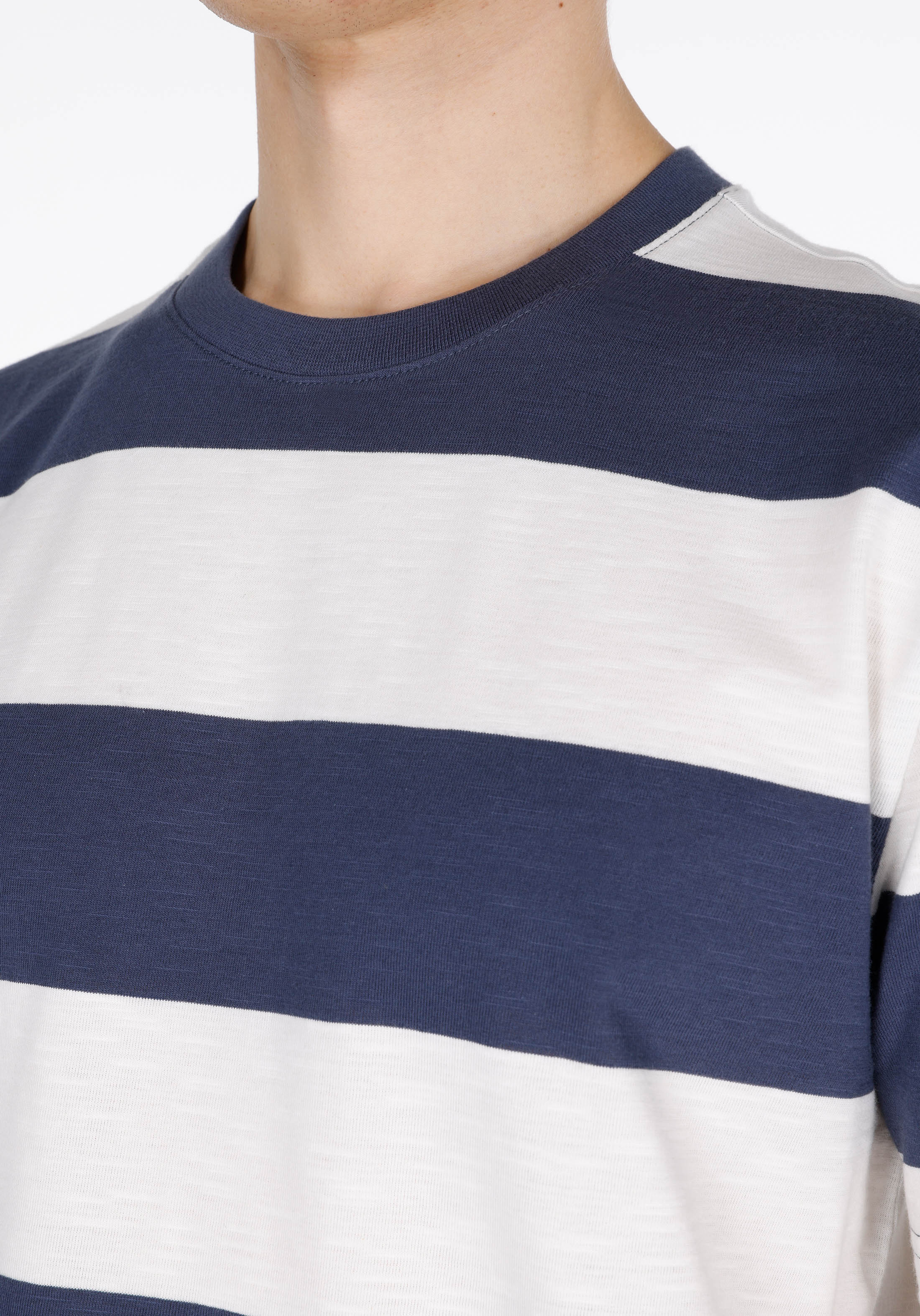 Afișați detalii pentru Comfort Fit Round Neck Striped Bărbați Bleumarin Tricou Cu Mânecă Scurtă