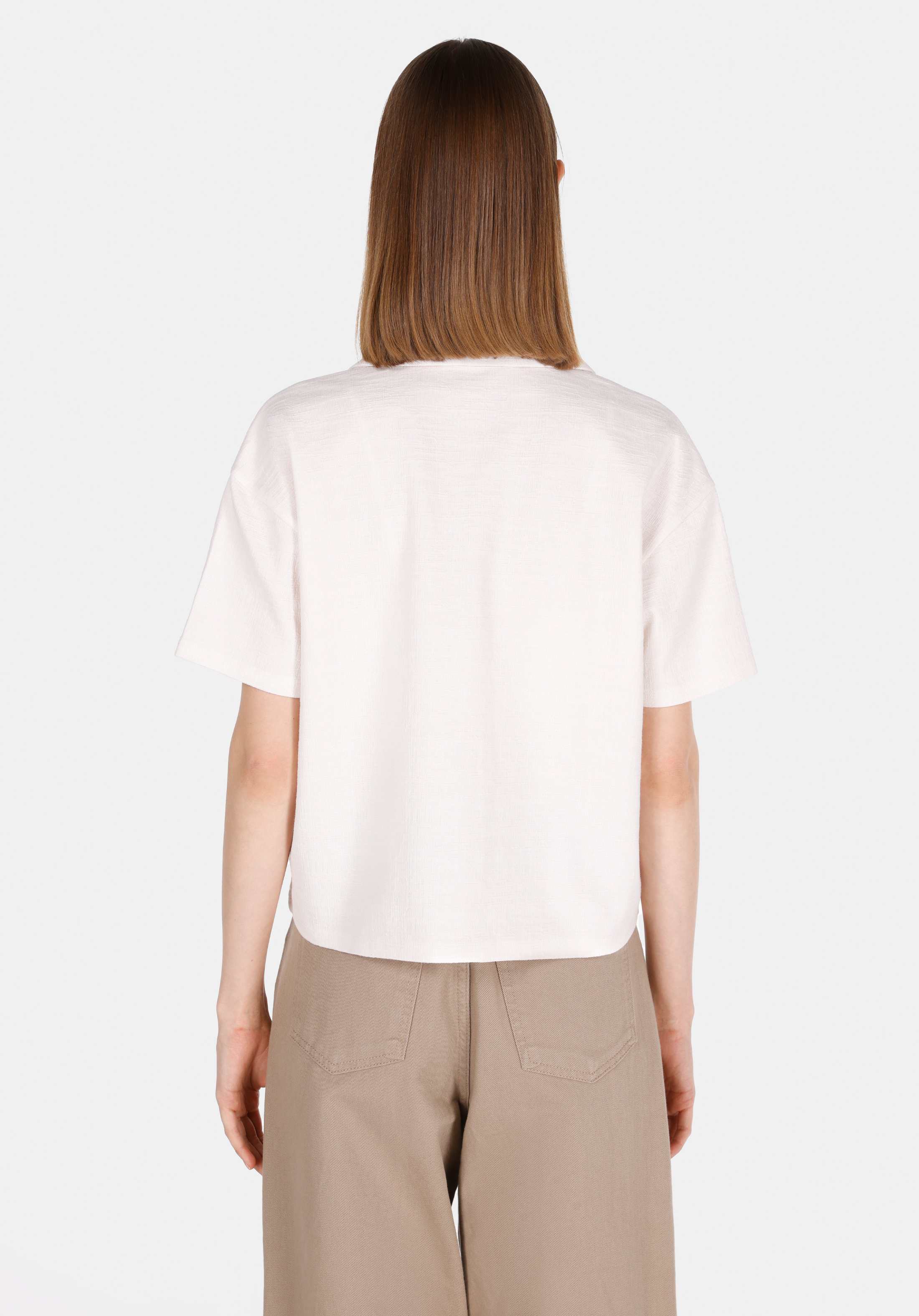 Afișați detalii pentru Regular Fit Polo Neck Jacquard Tricou Alb Cu Mânecă Scurtă Pentru Femei