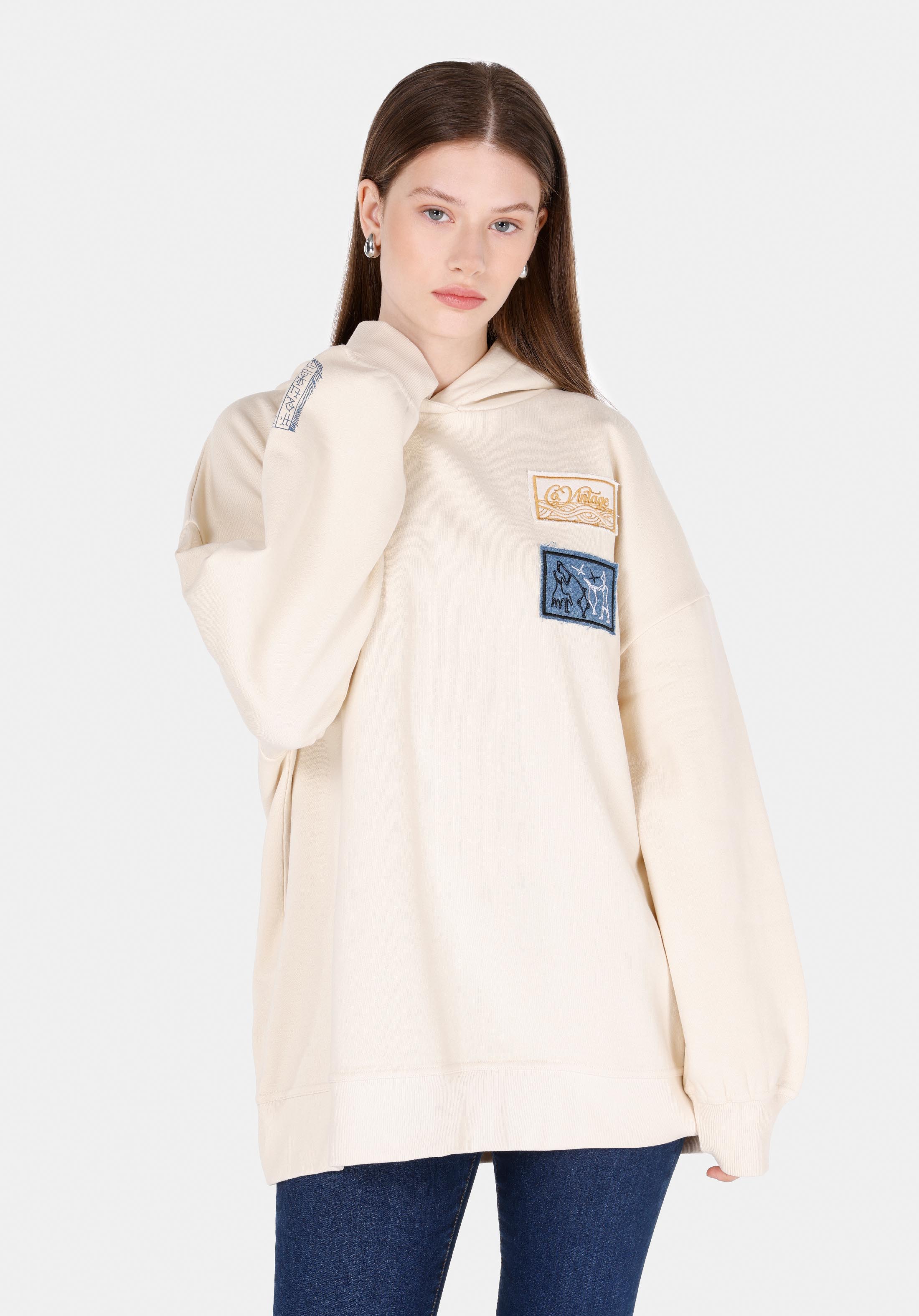 Afișați detalii pentru Hanorac / Bluza De Dama Ecru Regular Fit  Cl1071962