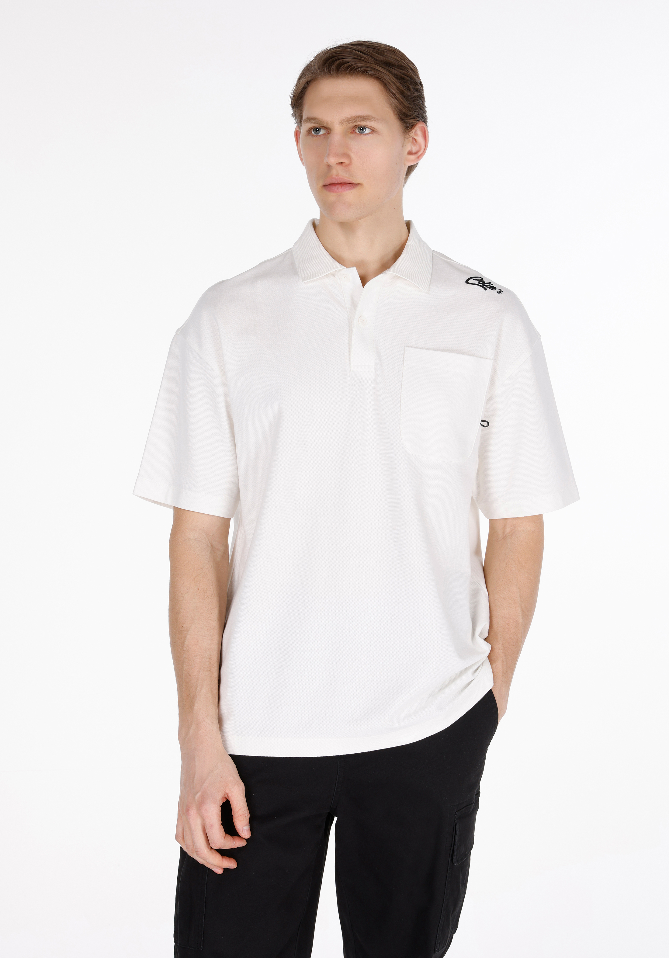 Afișați detalii pentru Tricou Polo Cu Maneca Scurta De Barbati Alb Oversize Fit  Cl1073162