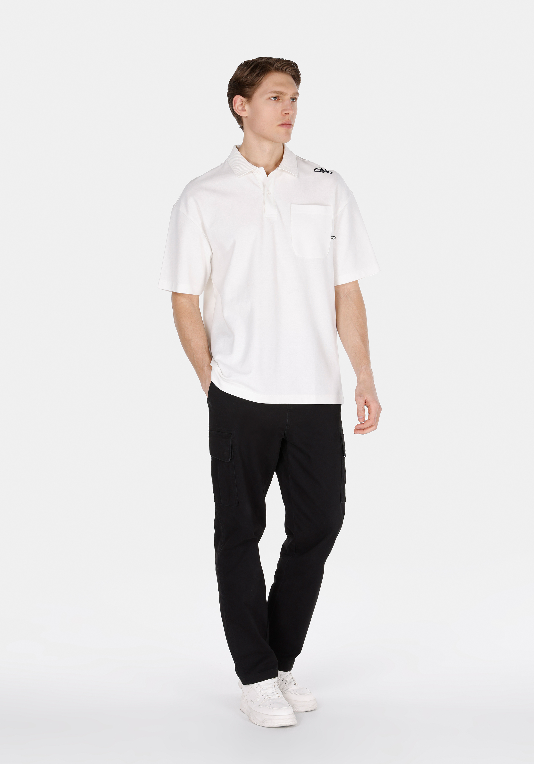 Afișați detalii pentru Tricou Polo Cu Maneca Scurta De Barbati Alb Oversize Fit  Cl1073162
