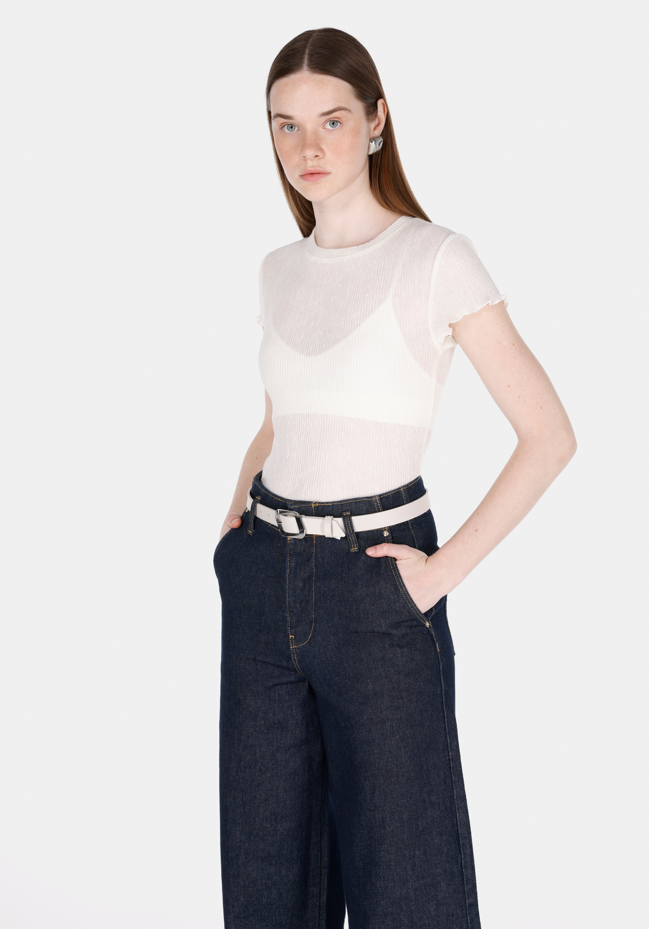 Afișați detalii pentru Bluza Cu Maneca Scurta De Dama Alb Regular Fit  Cl1073173