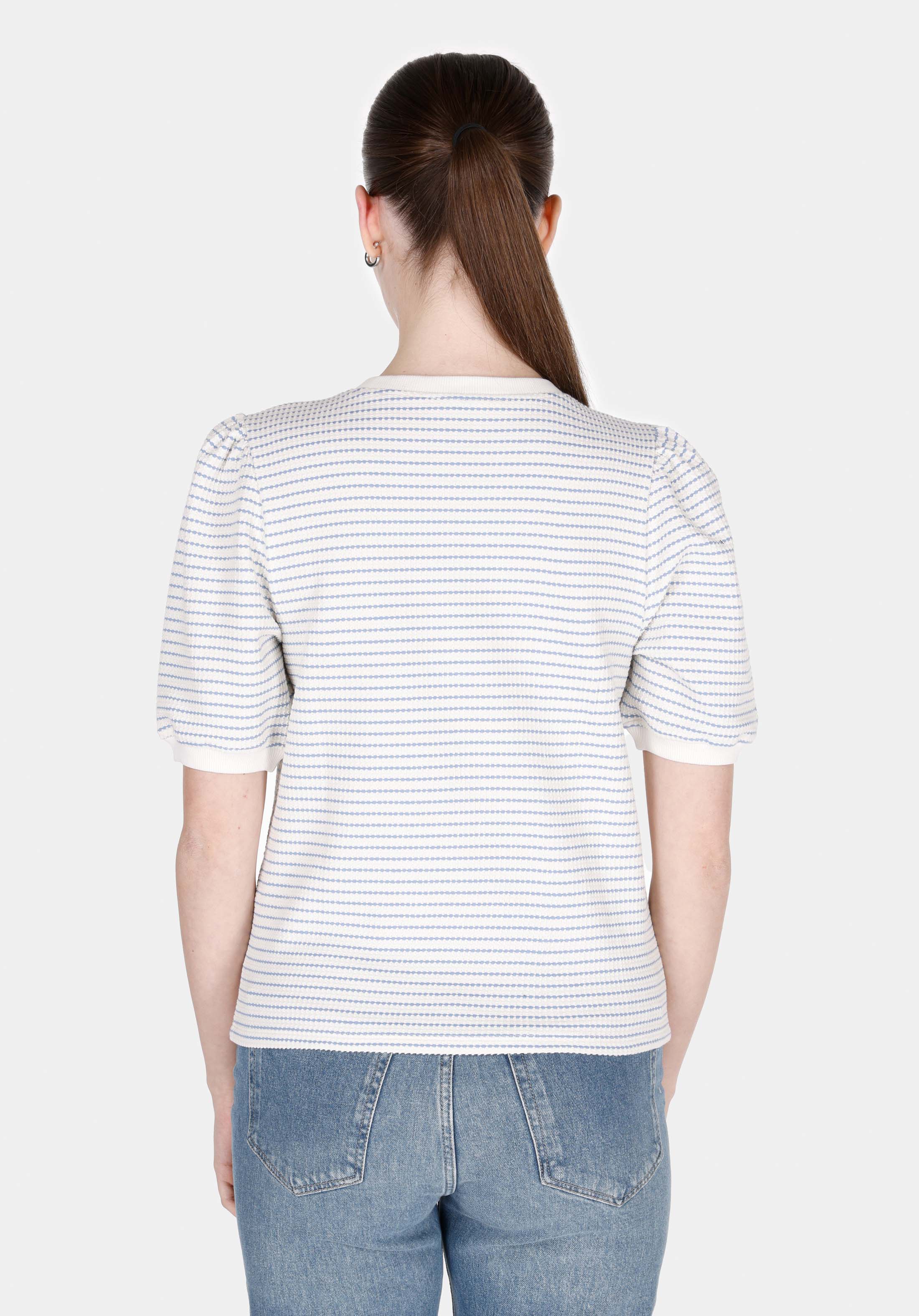 Afișați detalii pentru Regular Fit Round Neck Striped Tricou Alb Cu Mânecă Scurtă Pentru Femei