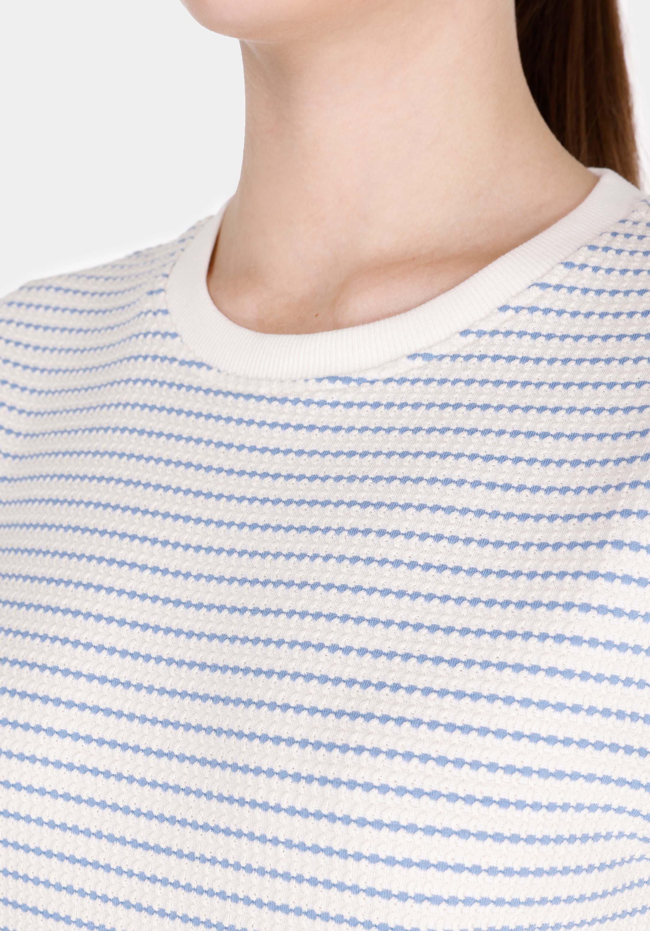 Afișați detalii pentru Regular Fit Round Neck Striped Tricou Alb Cu Mânecă Scurtă Pentru Femei