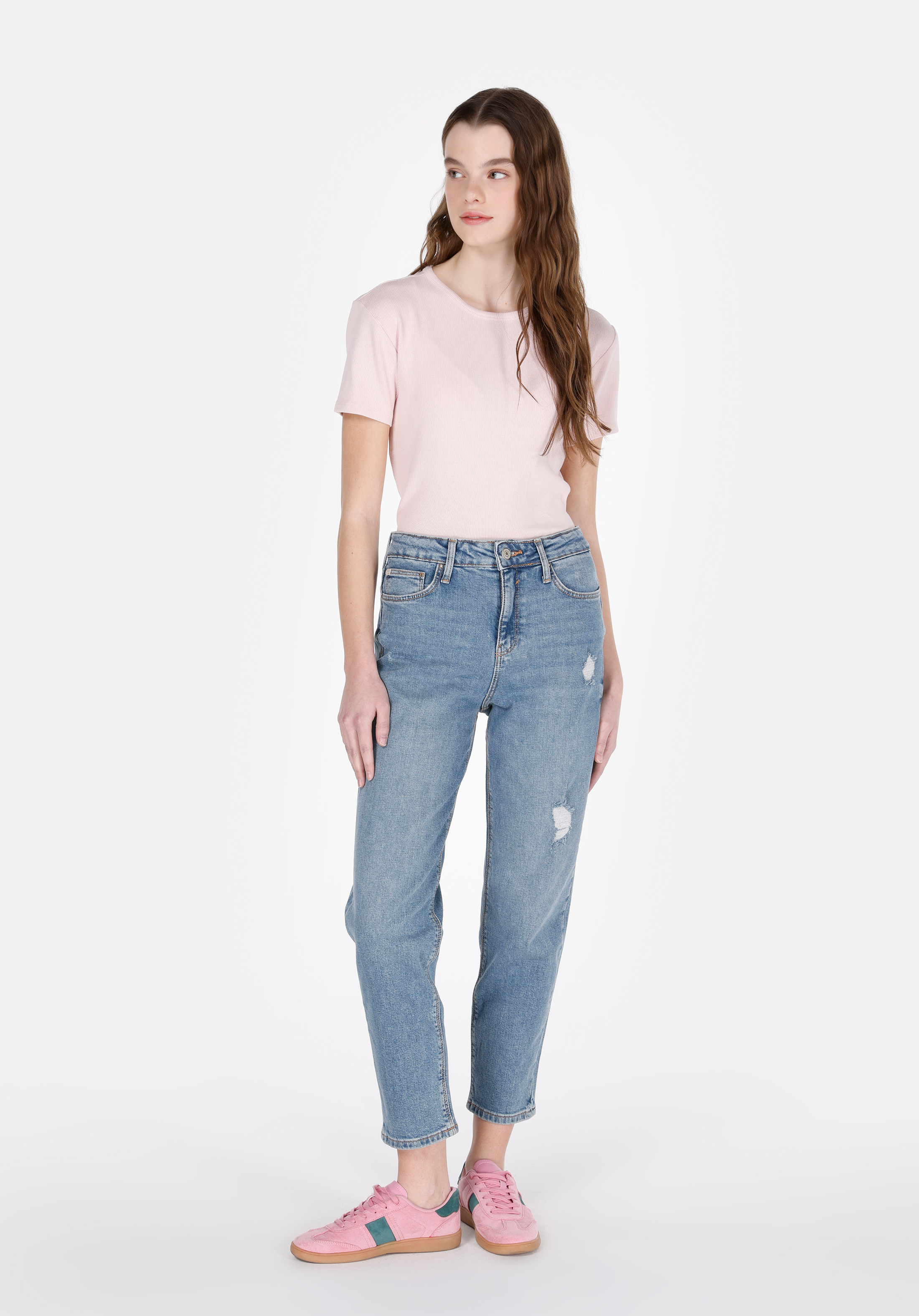 Afișați detalii pentru Pantaloni De Dama Albastru Mom Fit 896  Maria Cl1073516
