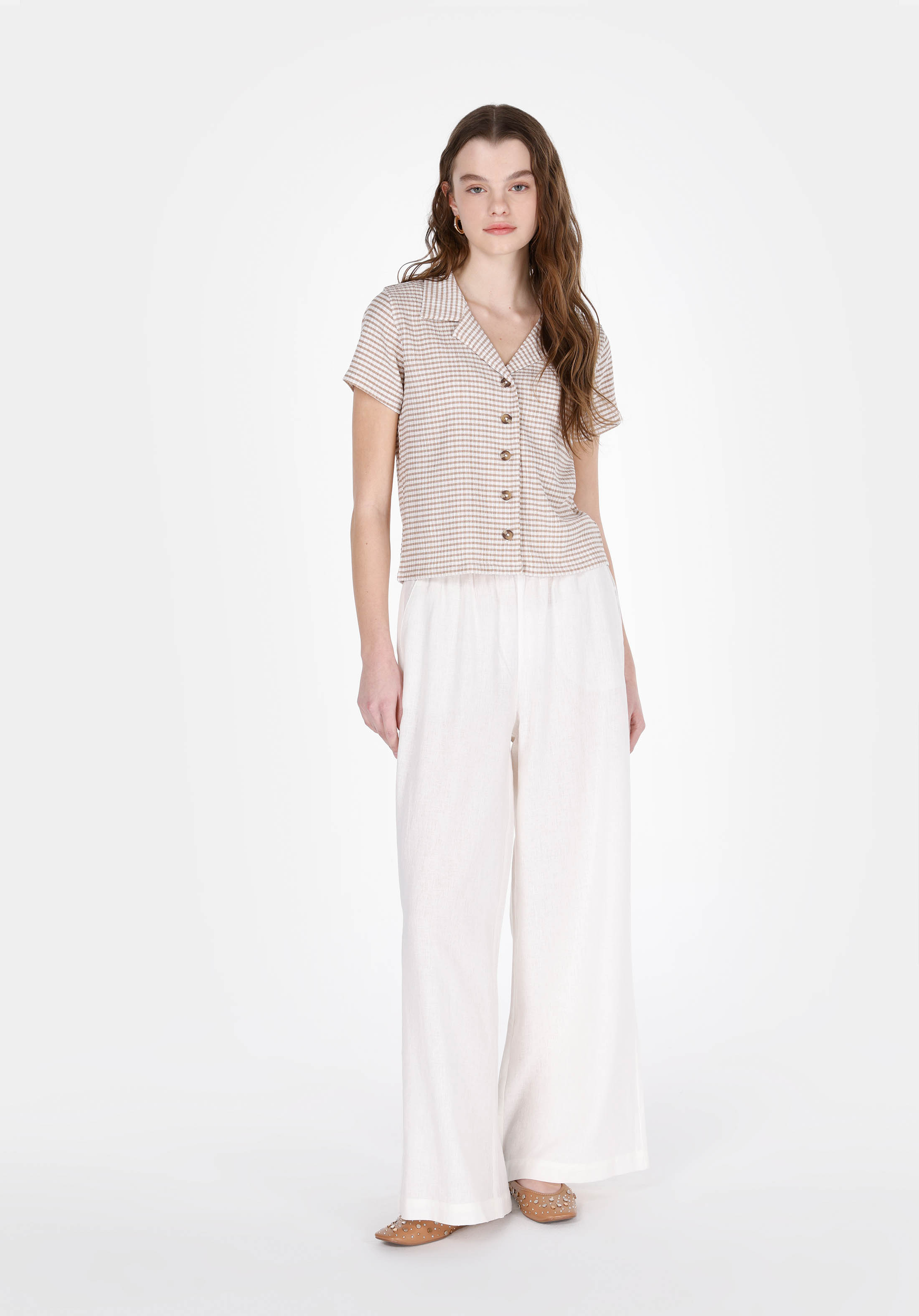 Afișați detalii pentru Camasa Cu Maneca Scurta De Dama Bej Slim Fit  Cl1074376