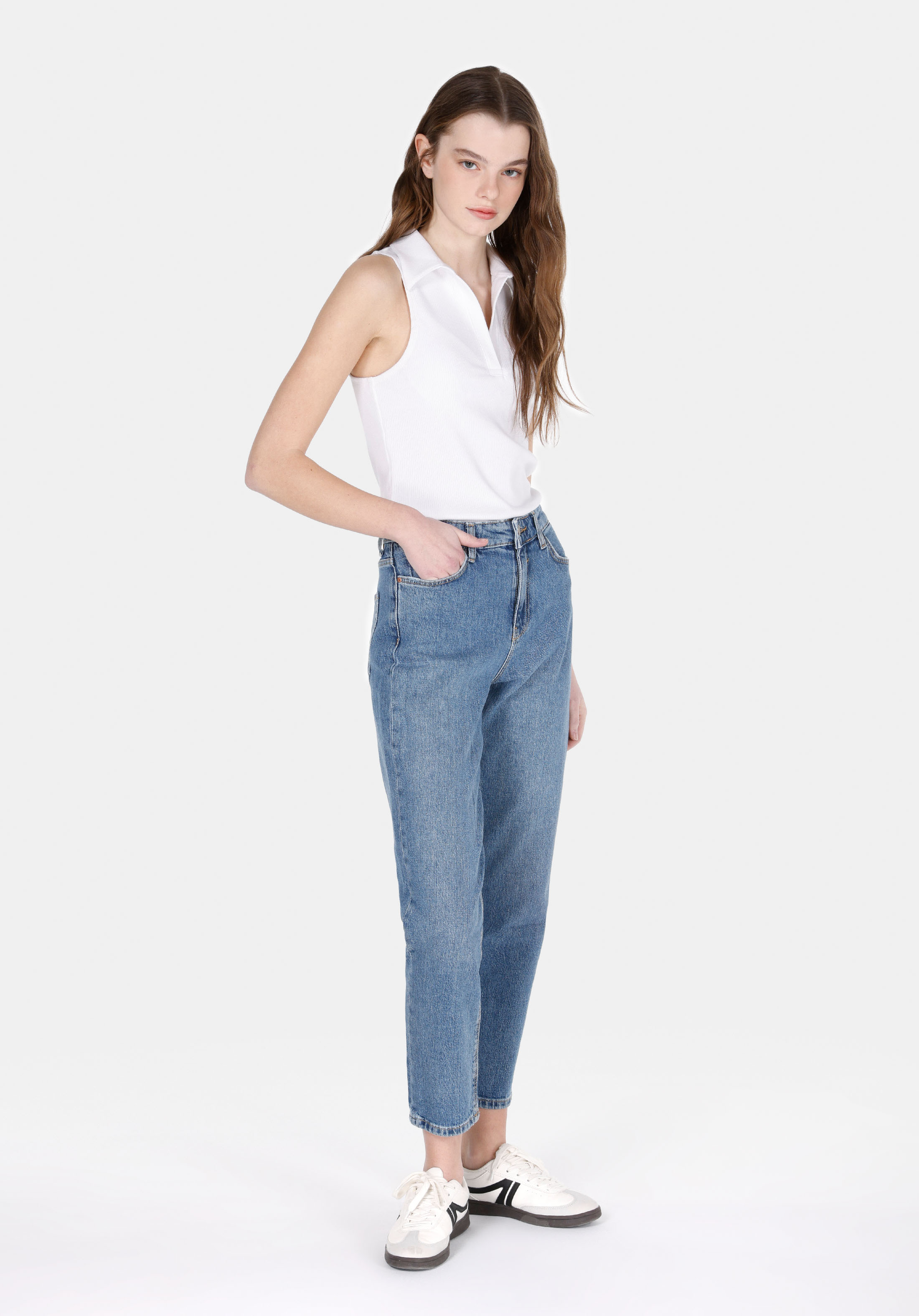 Afișați detalii pentru Mom Fit Talie Ascendentă Micșorare Picior Blugi Din Denim Pentru Femei
