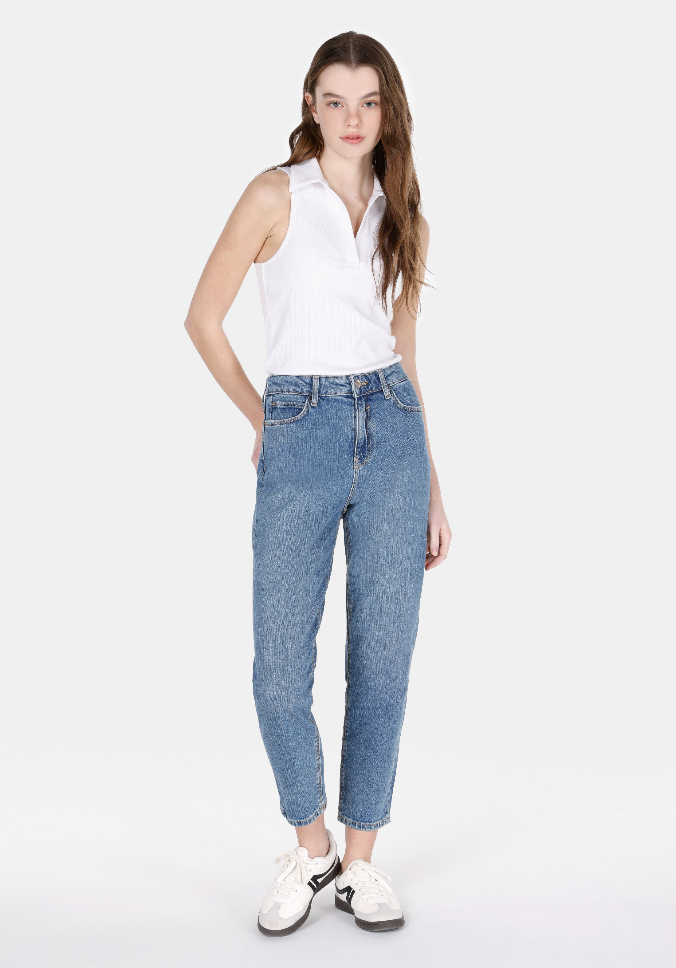 Afișați detalii pentru Mom Fit Talie Ascendentă Micșorare Picior Blugi Din Denim Pentru Femei