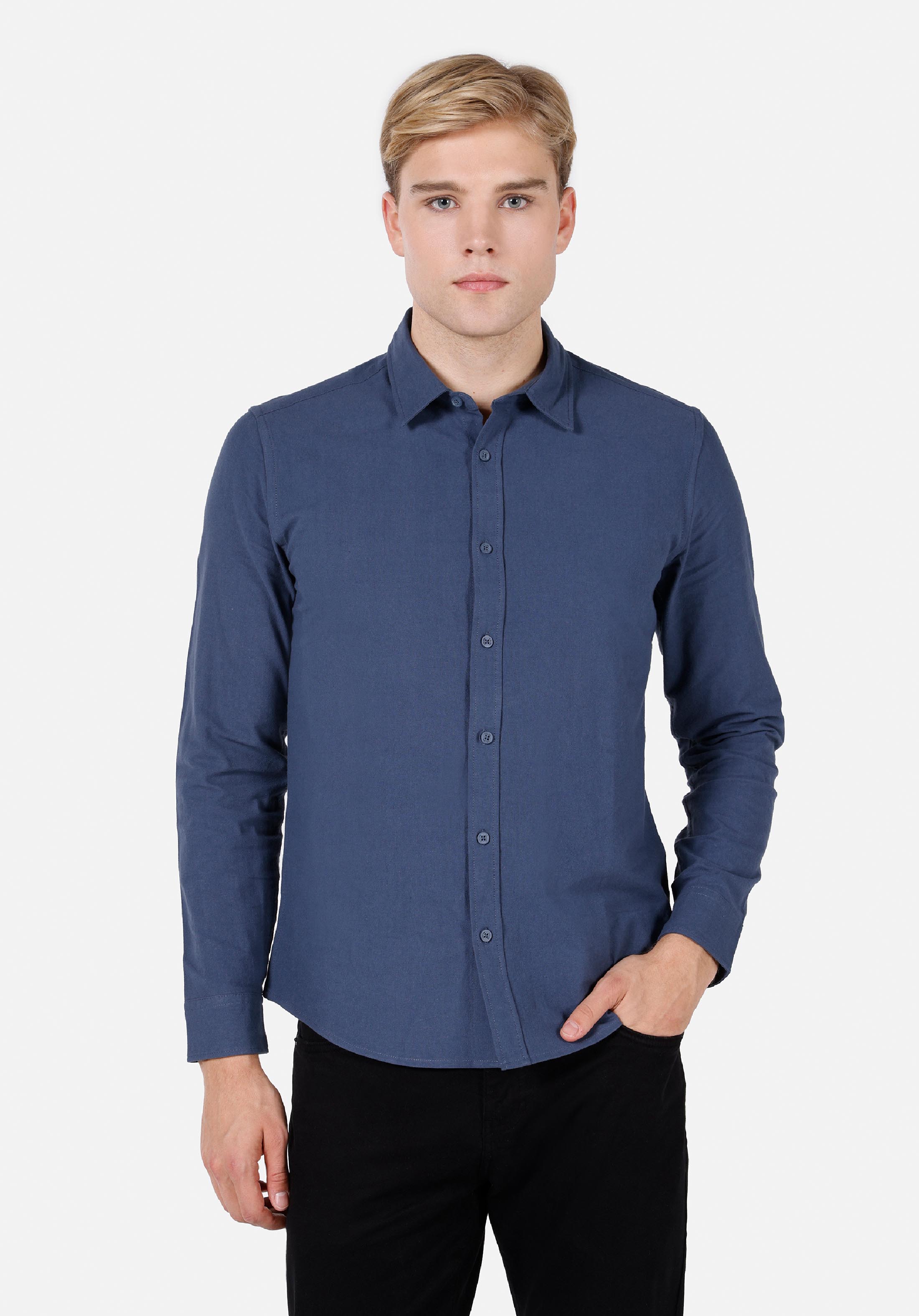 Afișați detalii pentru Camasa Cu Maneca Lunga De Barbati Albastru Slim Fit  Cl1072097
