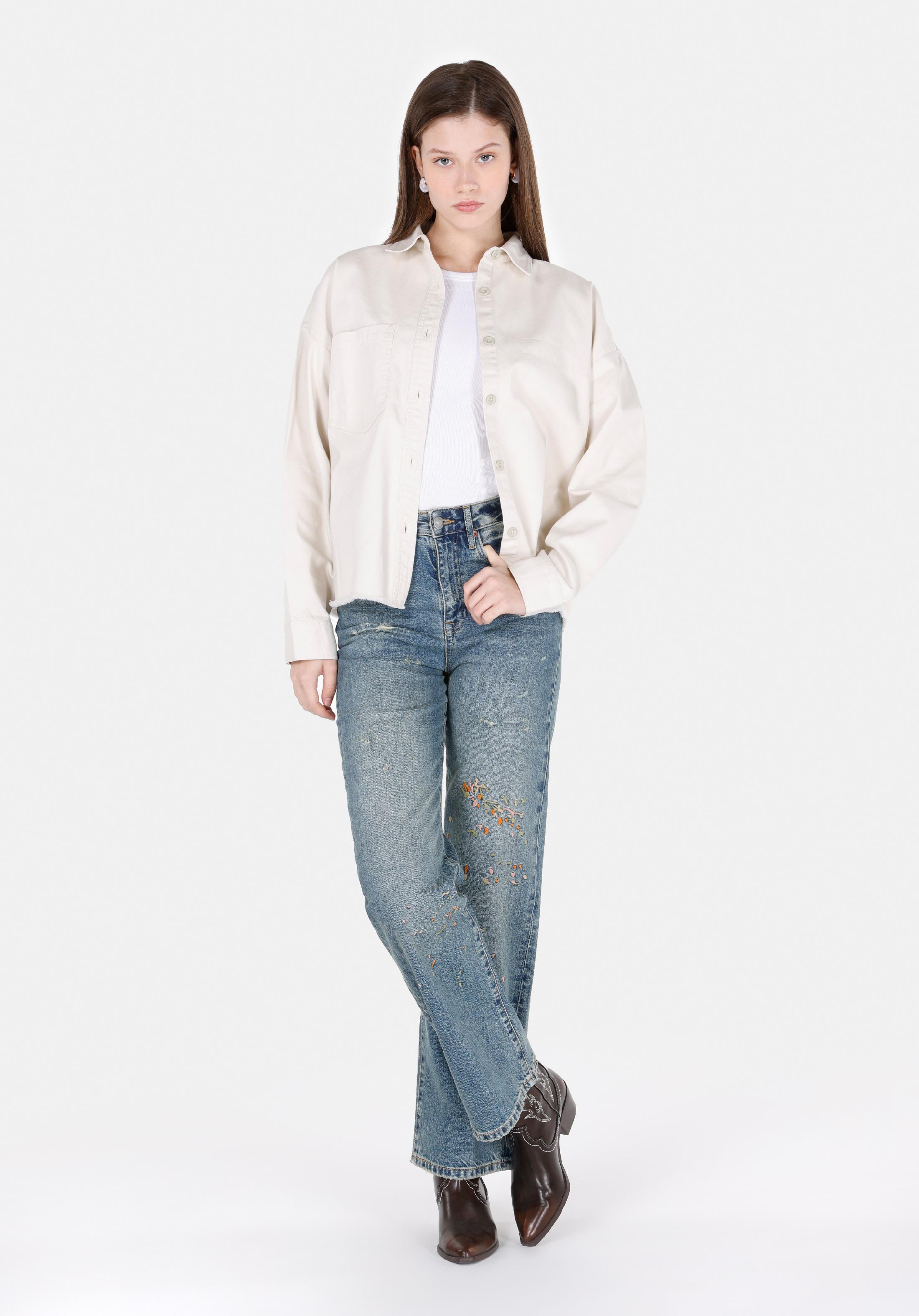 Afișați detalii pentru Pantaloni De Dama Denim Straight Fit 900 Laris Cl1074521