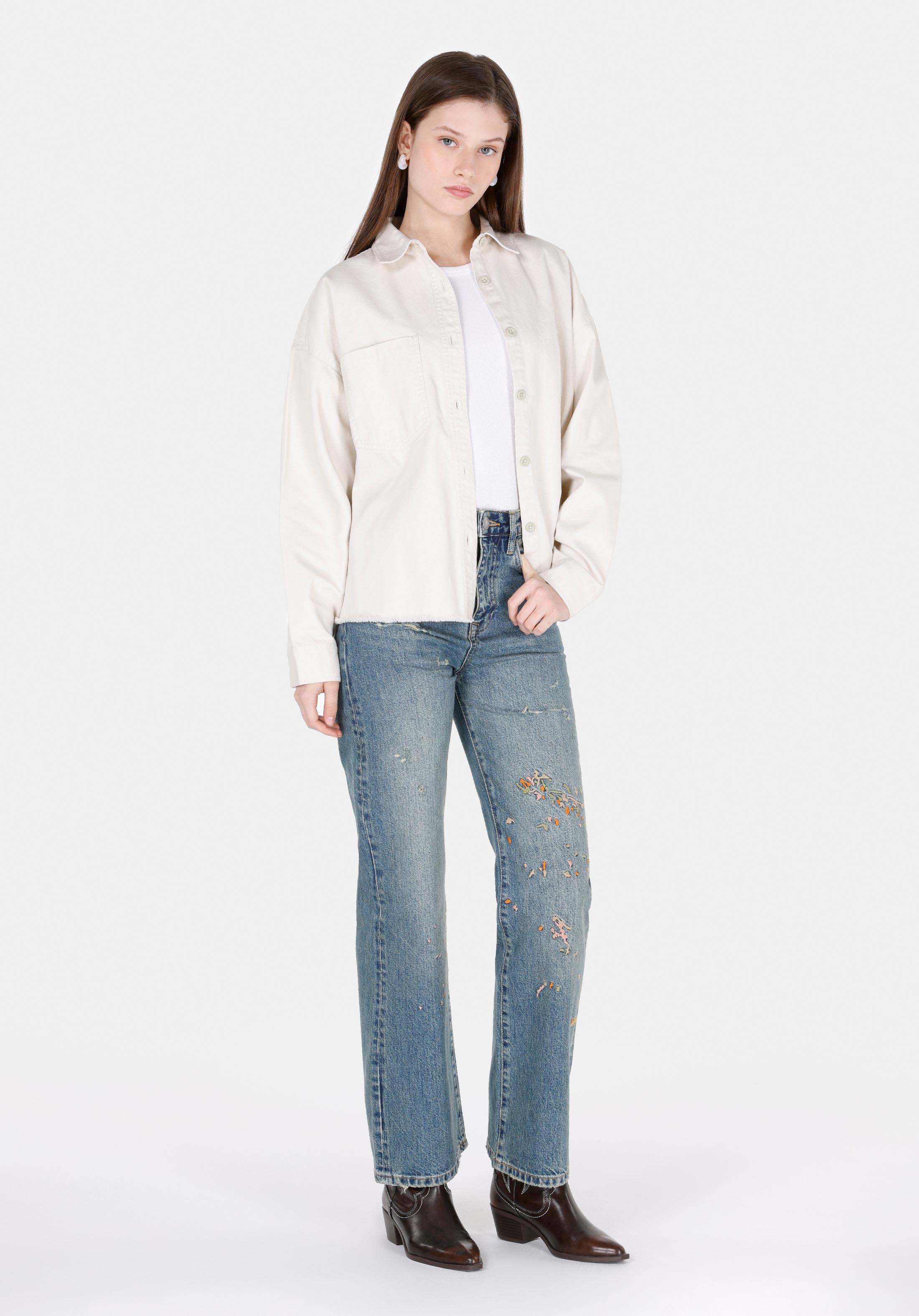 Afișați detalii pentru Pantaloni De Dama Denim Straight Fit 900 Laris Cl1074521