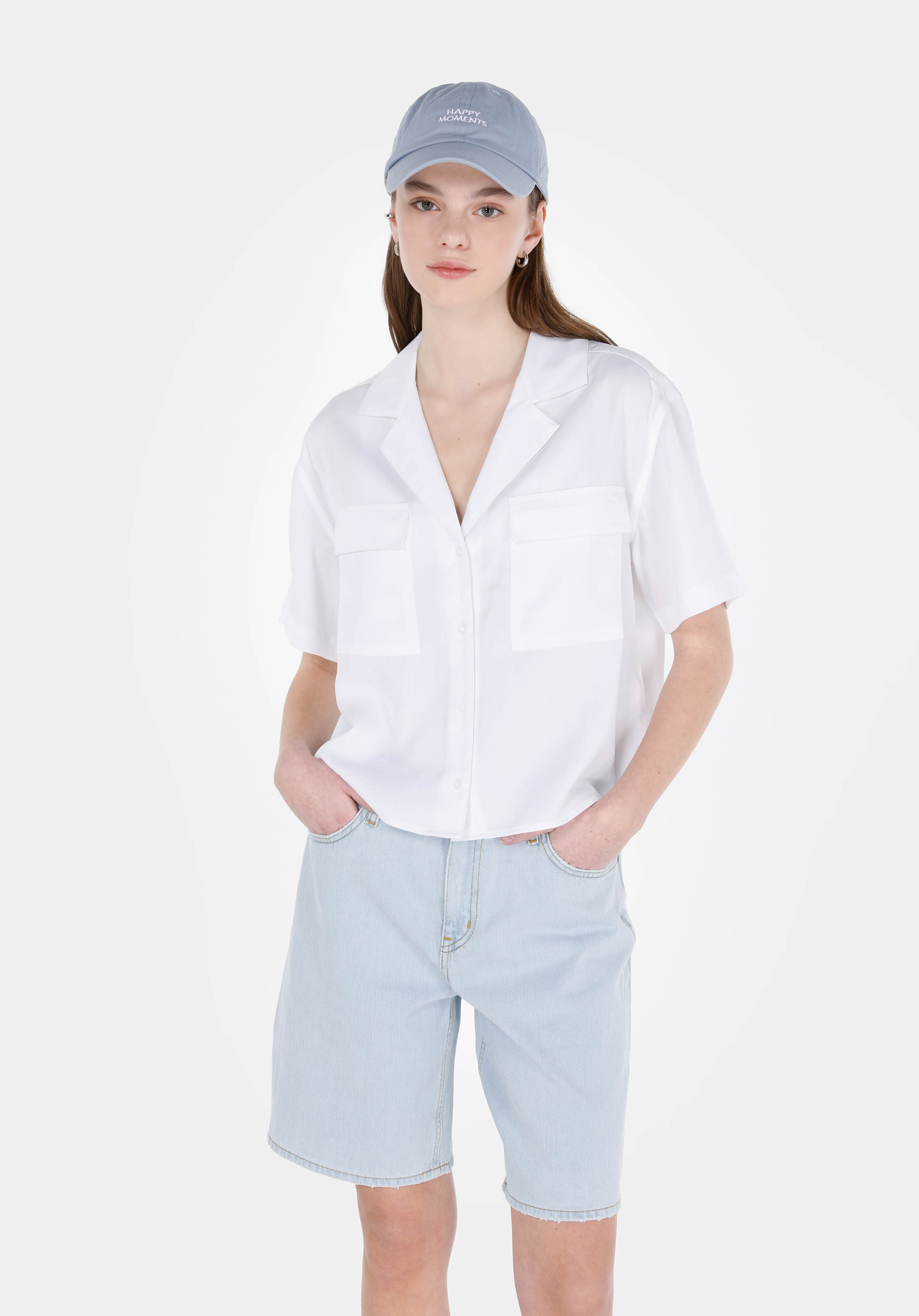 Afișați detalii pentru Camasa Cu Maneca Scurta De Dama Alb Regular Fit  Cl1074532