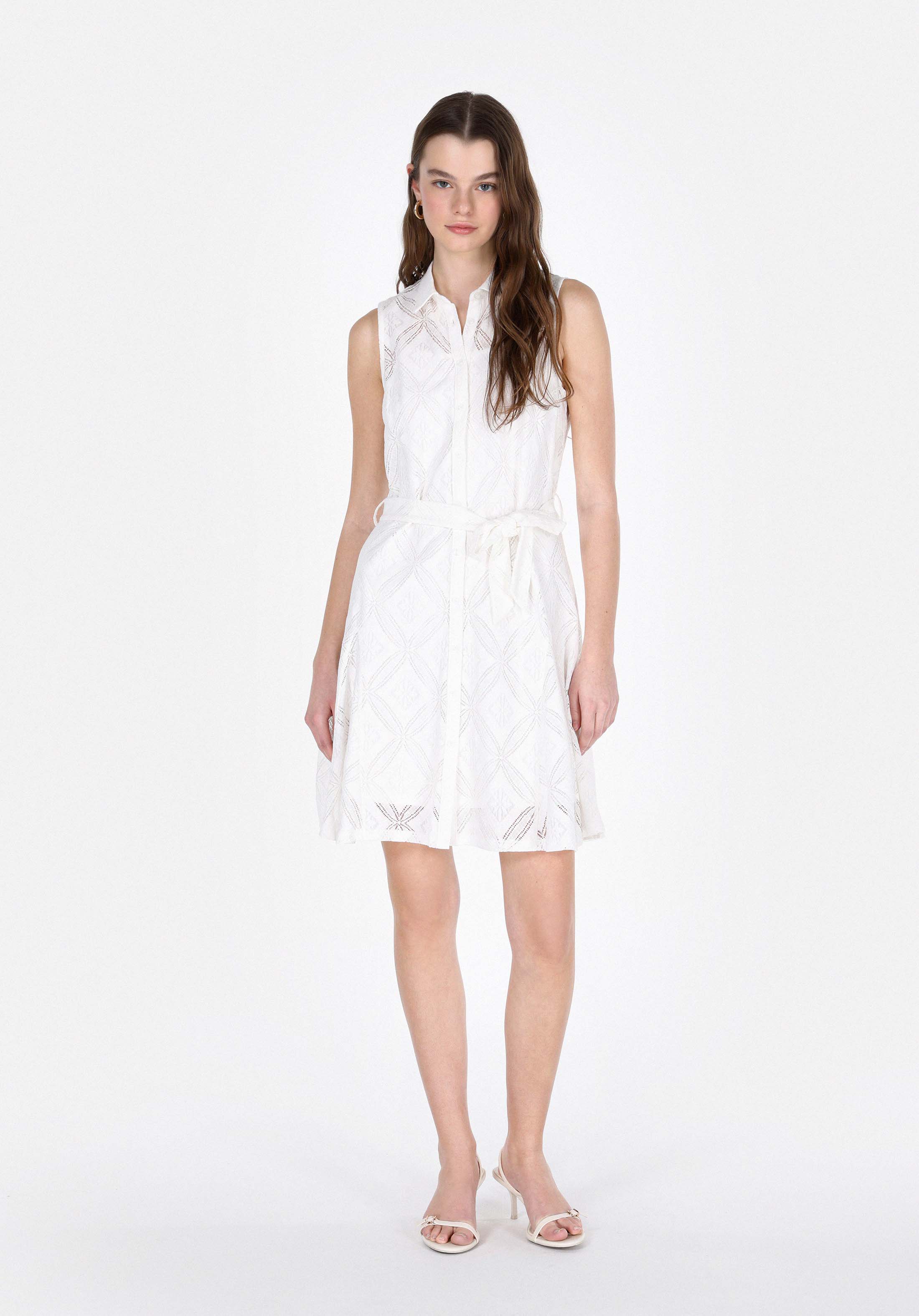 Afișați detalii pentru Regular Fit Jacquard Rochie Albă Fără Mâneci Pentru Femei