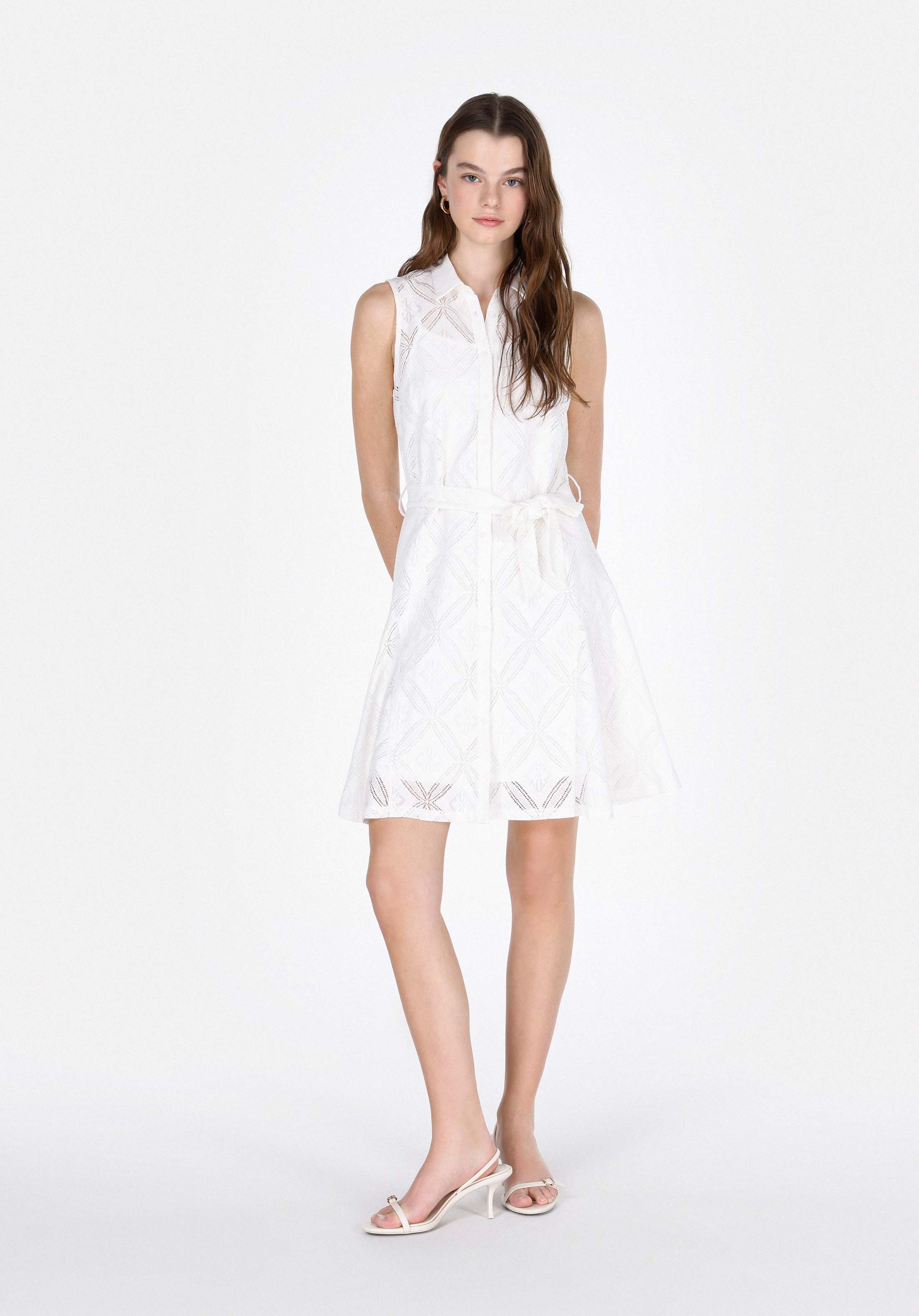 Afișați detalii pentru Regular Fit Jacquard Rochie Albă Fără Mâneci Pentru Femei