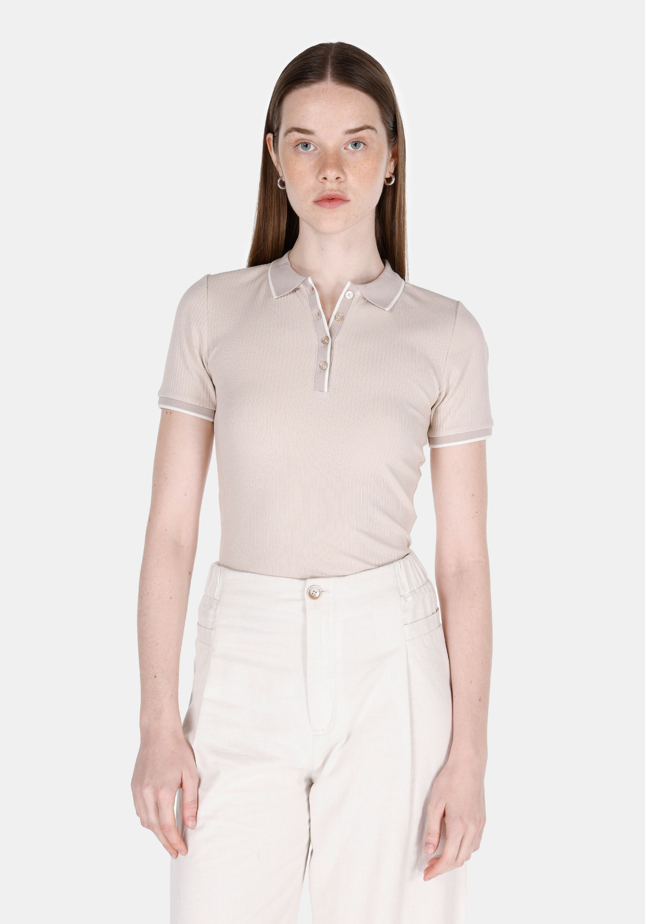 Afișați detalii pentru Tricou Polo Cu Maneca Scurta De Dama Bej Slim Fit  Cl1074585