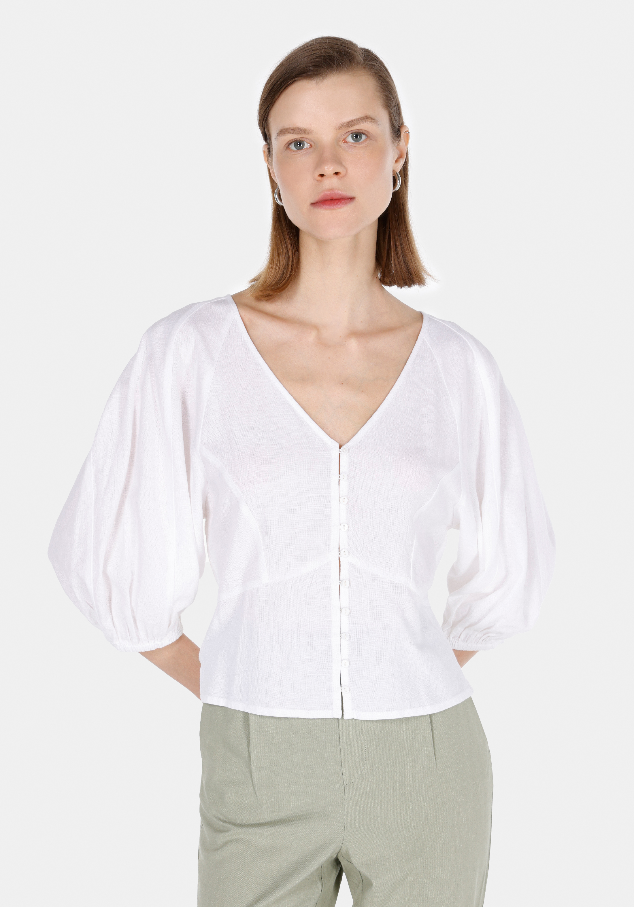 Afișați detalii pentru Bluza Cu Maneca Lunga De Dama Alb Slim Fit  Cl1074629