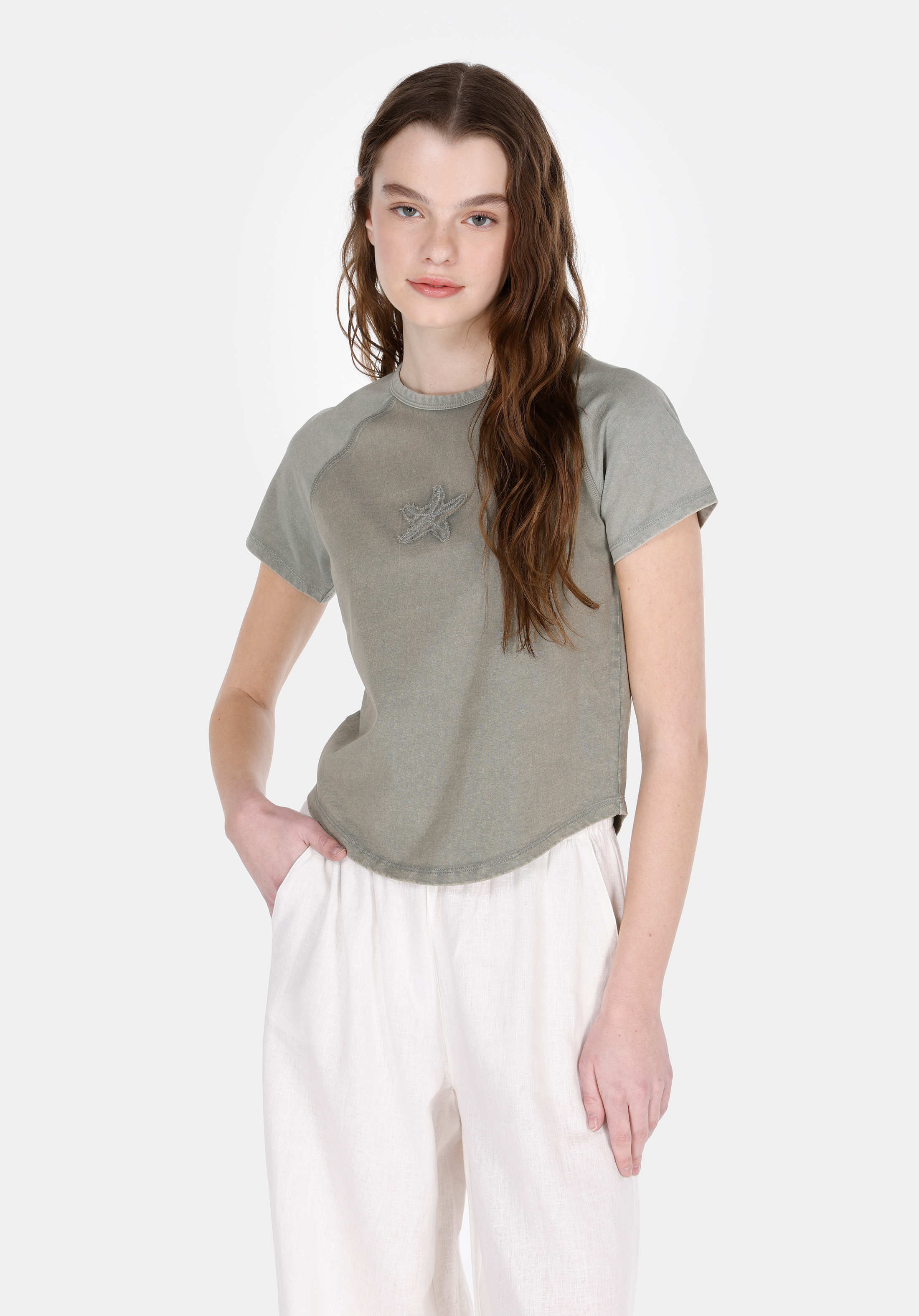 Afișați detalii pentru Tricou Cu Maneca Scurta De Dama Kaki Slim Fit  Cl1073710