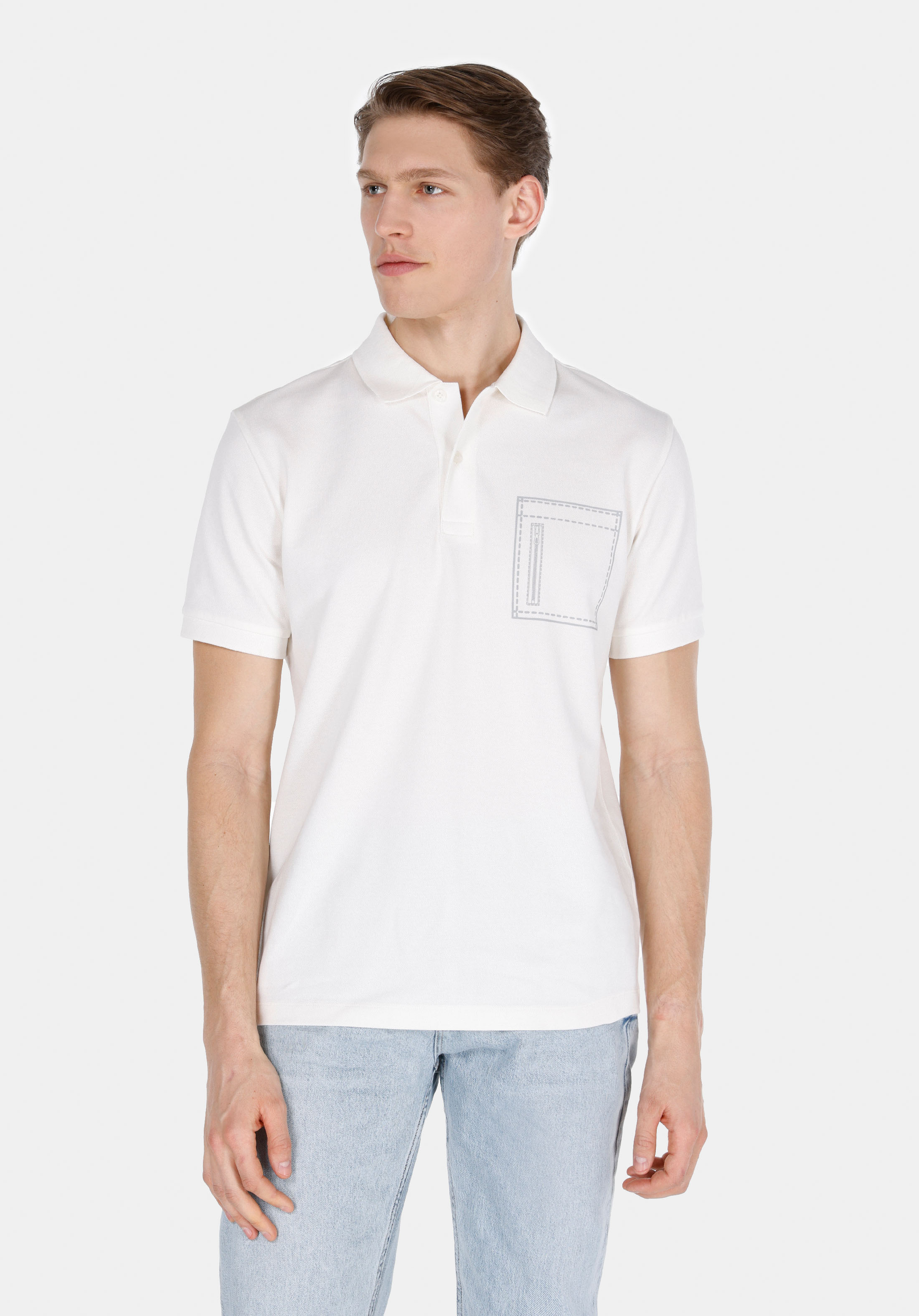Afișați detalii pentru Tricou Polo Cu Maneca Scurta De Barbati Alb Regular Fit  Cl1073741