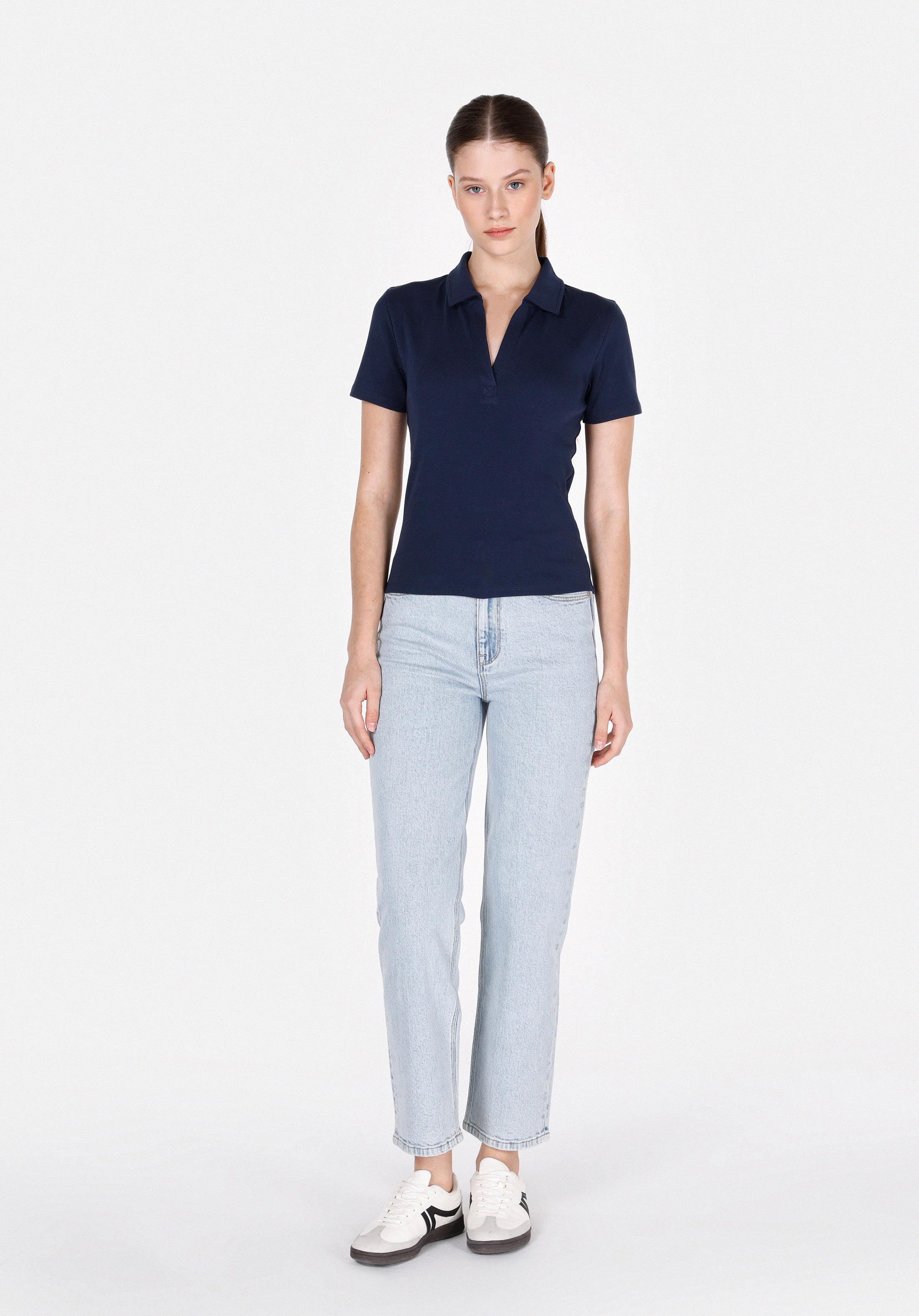 Afișați detalii pentru Tricou Cu Maneca Scurta De Dama Albastru Marin Slim Fit  Cl1073834