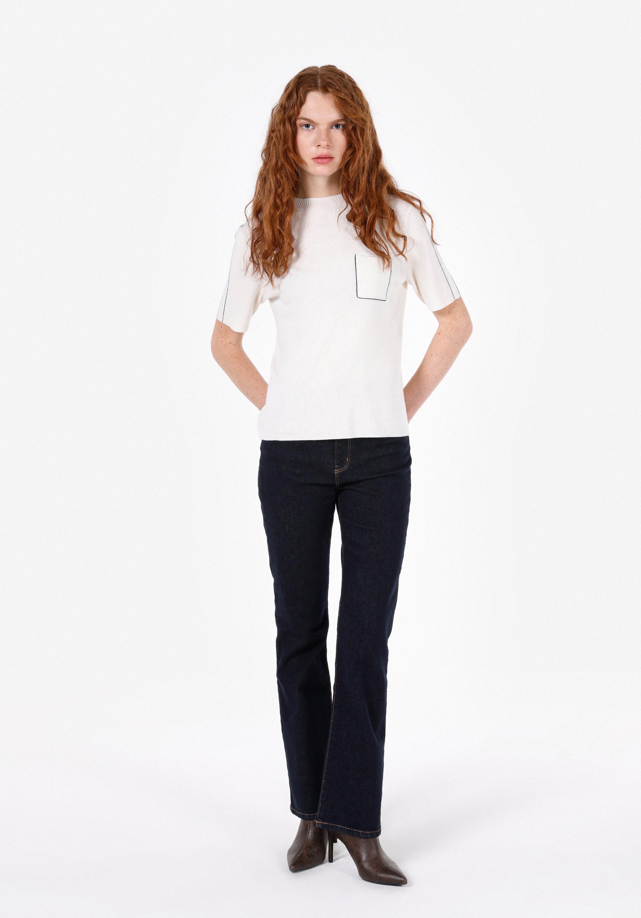 Afișați detalii pentru Pulover Cu Mâneci Scurte De Dama Ecru Slim Fit  Cl1072526