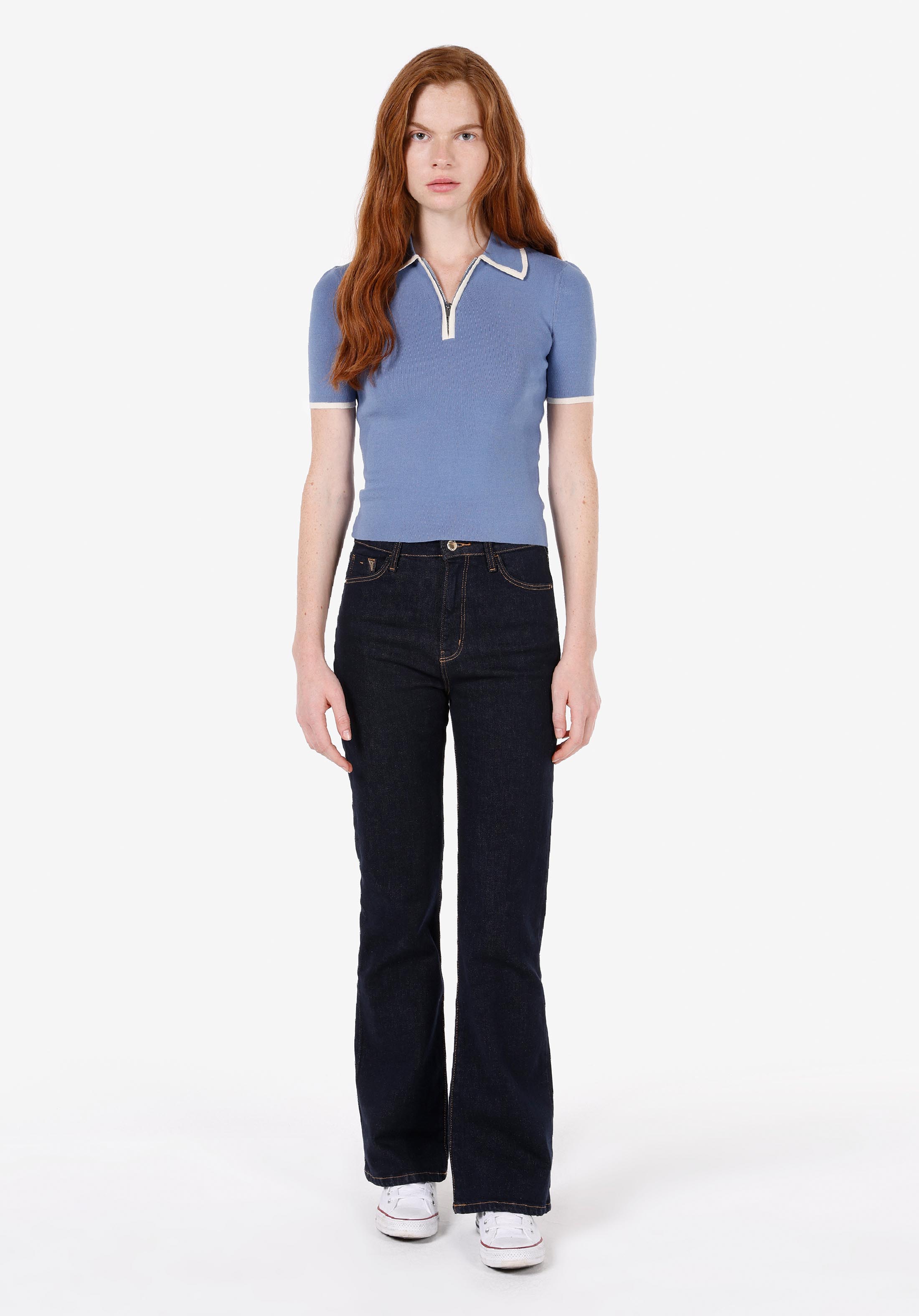 Afișați detalii pentru Pulover Cu Mâneci Scurte De Dama Albastru Slim Fit  Cl1072644