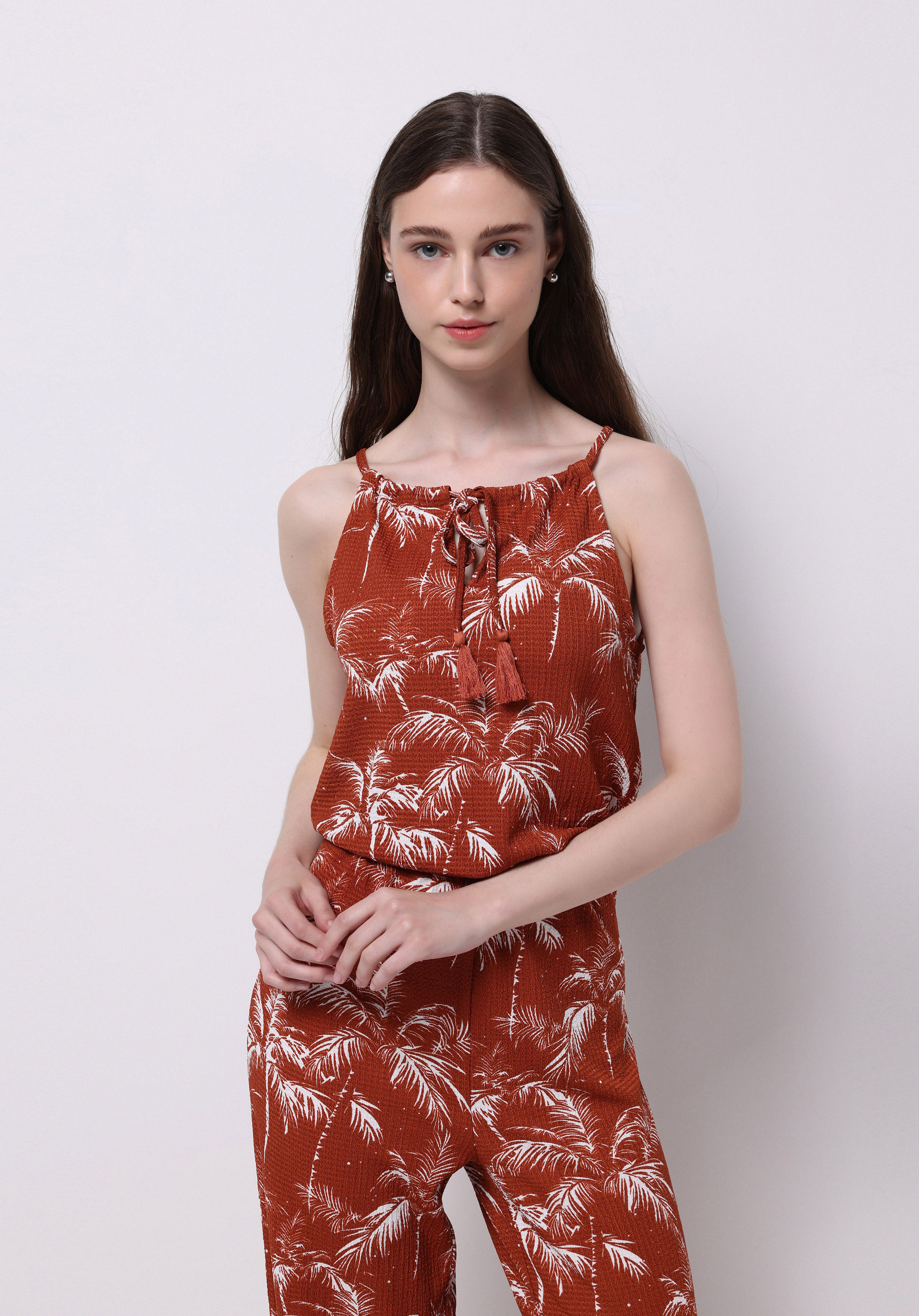 Afișați detalii pentru Regular Fit Floral Rochie Maro Cu Bretele Pentru Femei