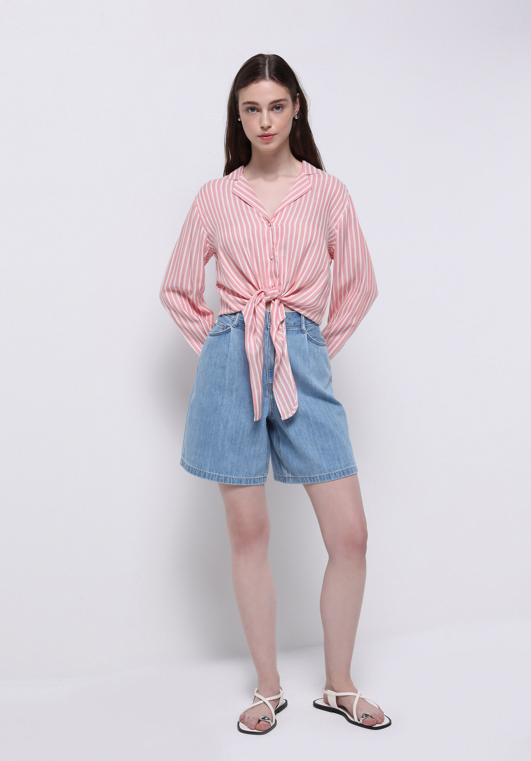 Afișați detalii pentru Loose Fit Talie Talie Dreaptă Pantaloni Scurți De Jean İndigo Pentru Femei