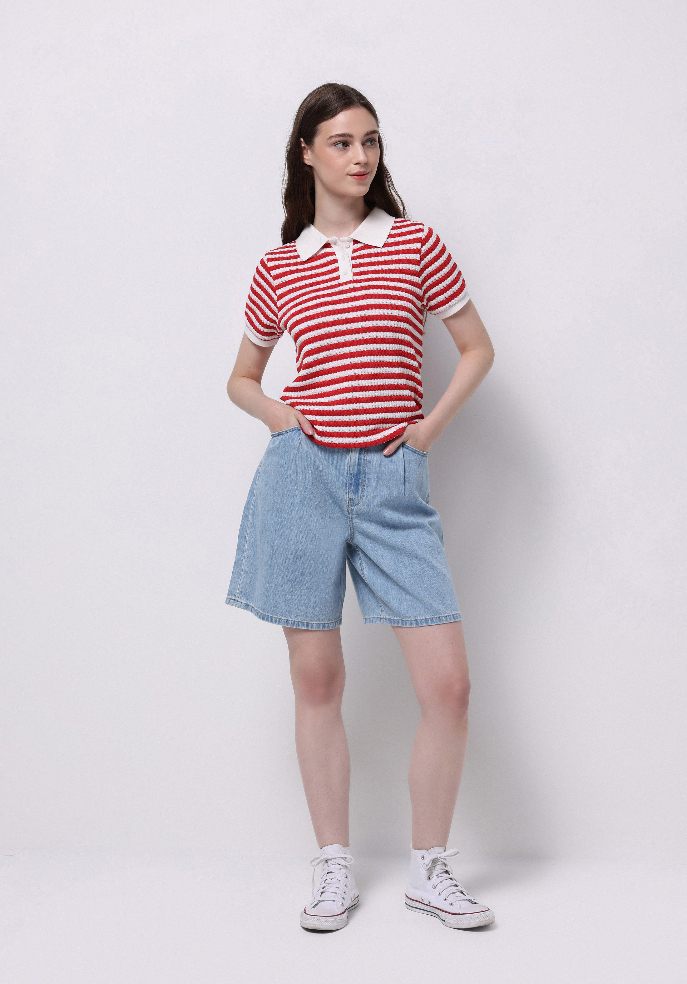 Afișați detalii pentru Loose Fit Talie Talie Dreaptă Pantaloni Scurți De Jean İndigo Pentru Femei
