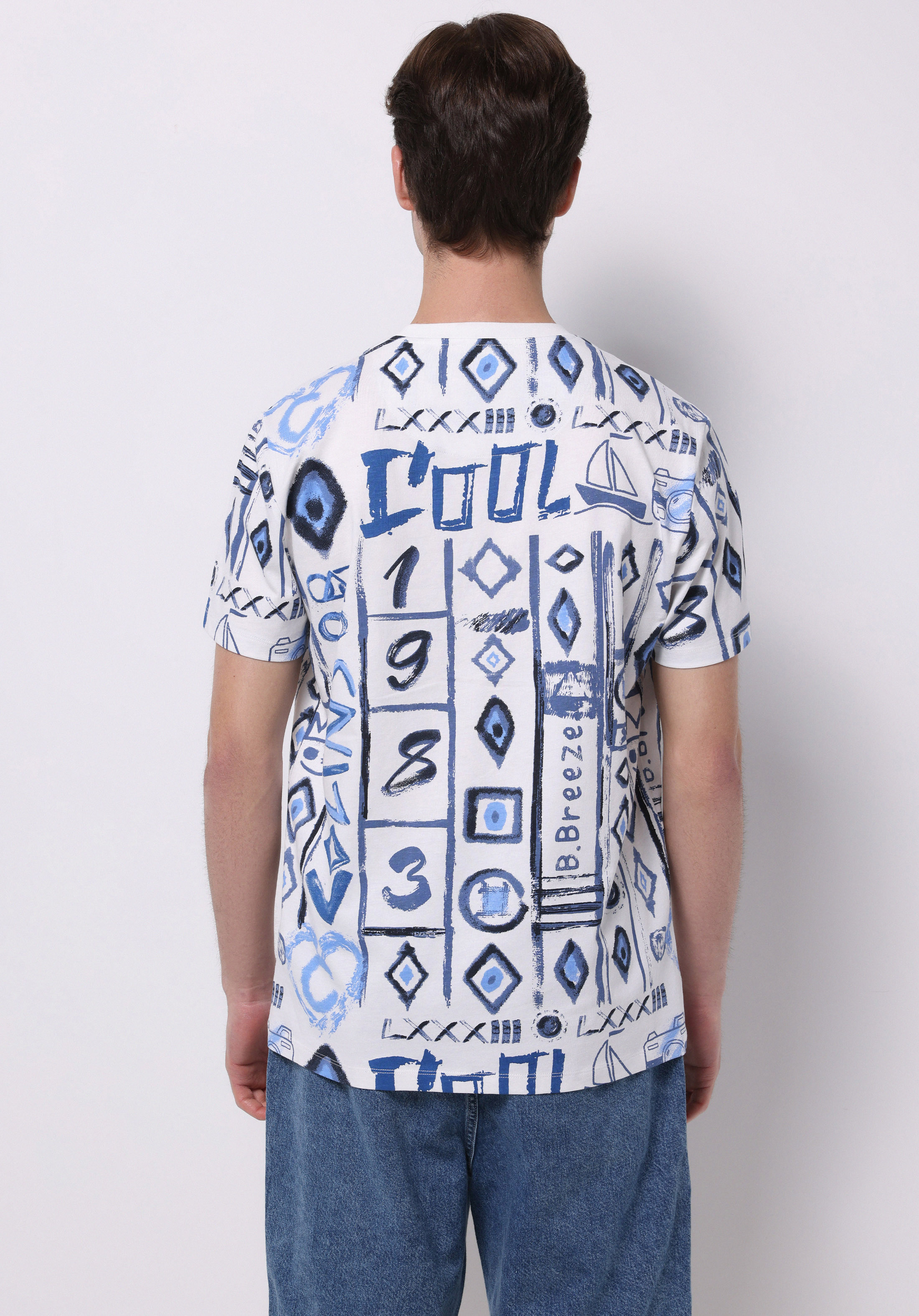 Afișați detalii pentru Regular Fit Round Neck Printed Tricou Albastru Cu Mânecă Scurtă Pentru Bărbați