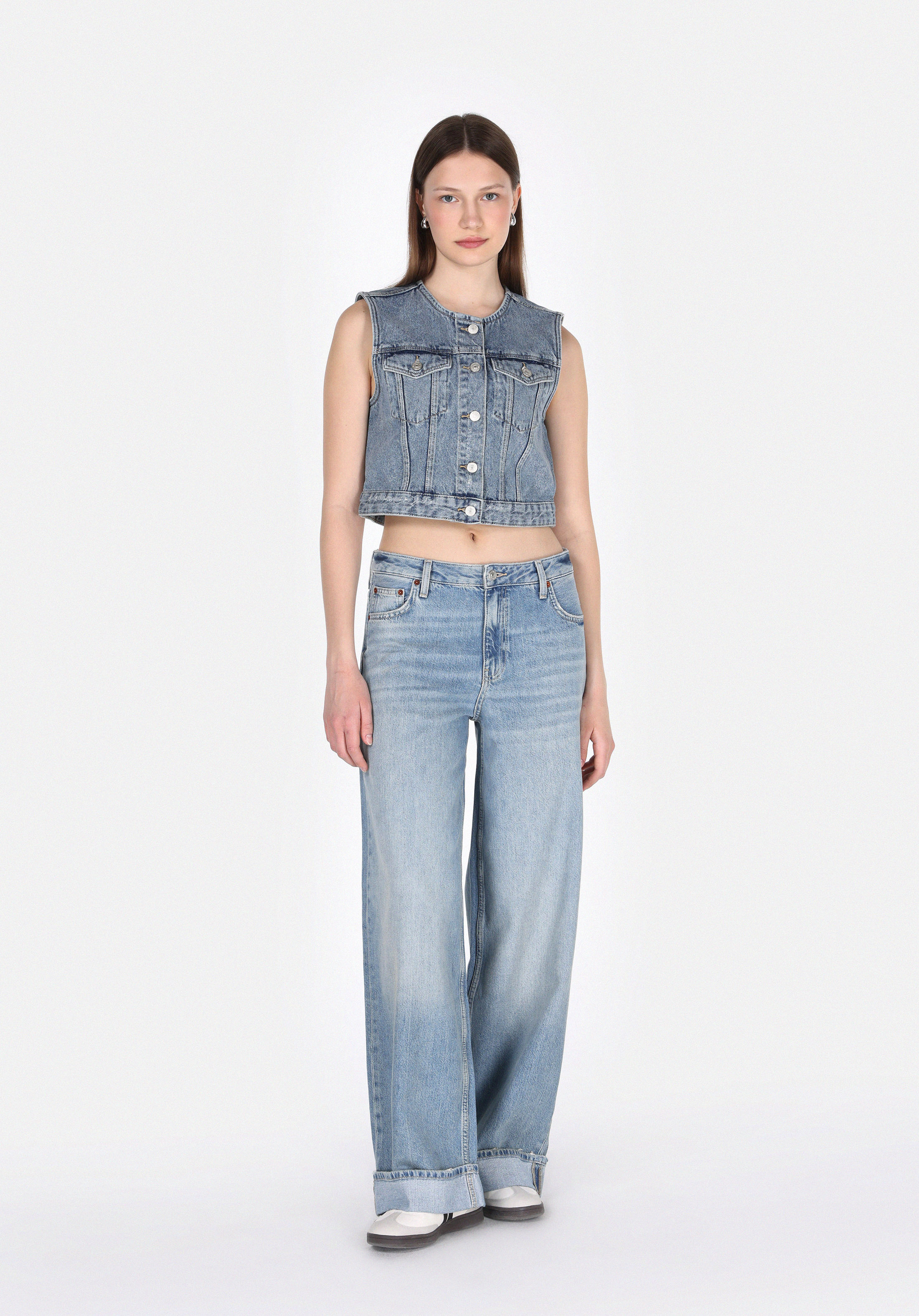 Afișați detalii pentru Pantaloni De Dama Albastru Loose Fit  Cl1075840