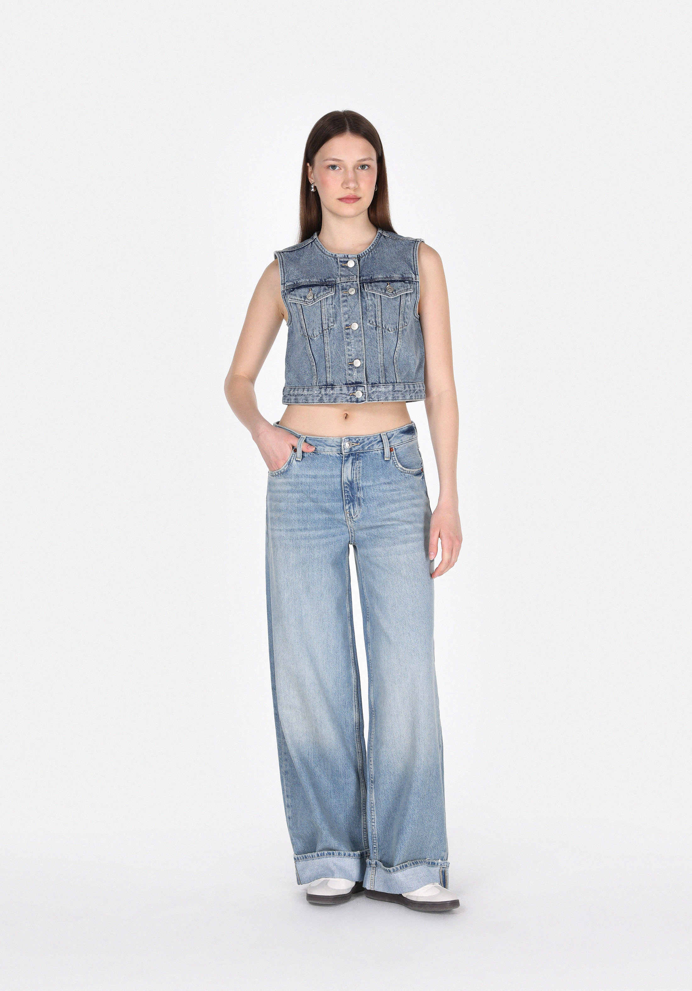 Afișați detalii pentru Pantaloni De Dama Albastru Loose Fit  Cl1075840