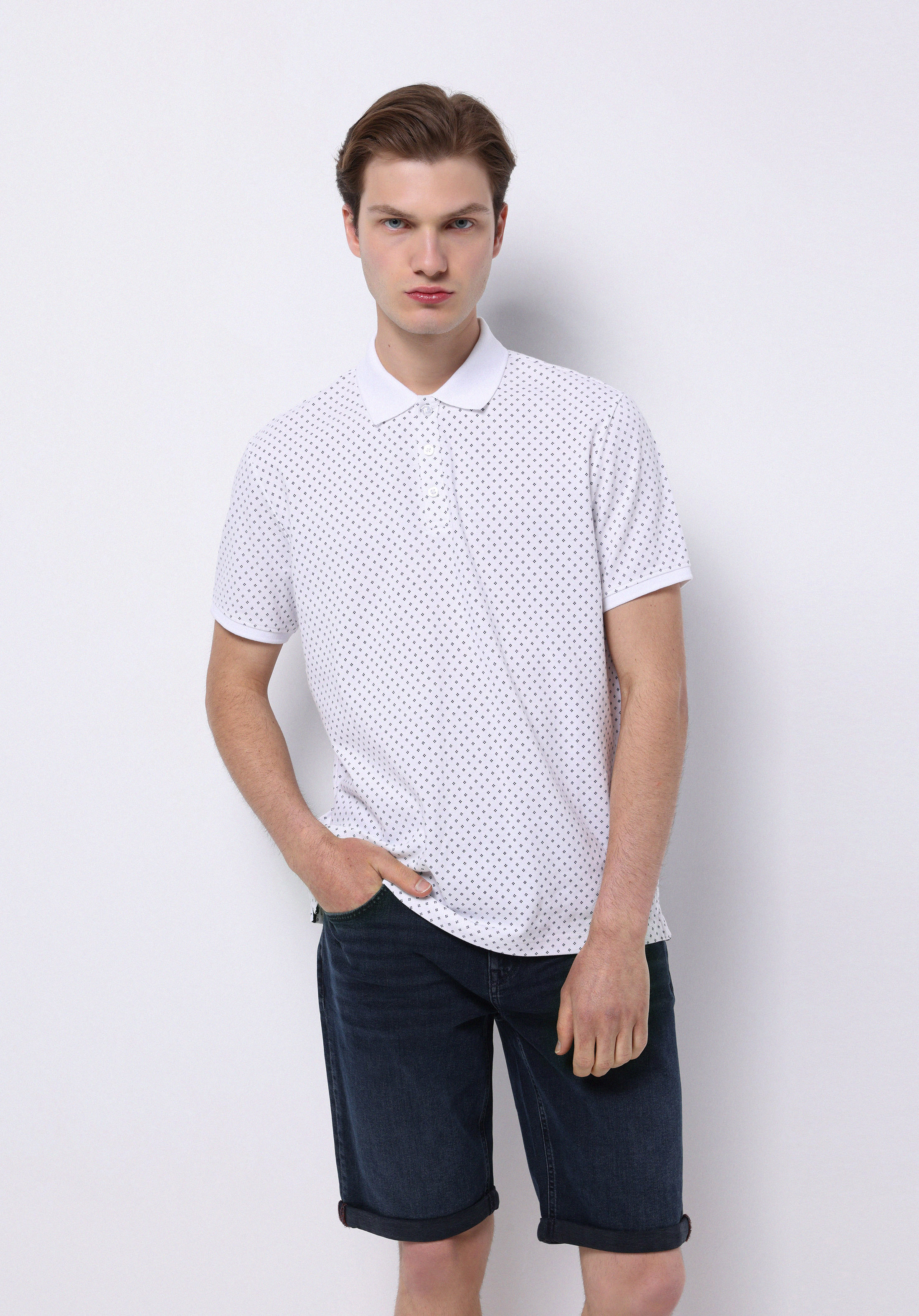 Afișați detalii pentru Tricou Polo Cu Maneca Scurta De Barbati Alb Regular Fit  Cl1074041