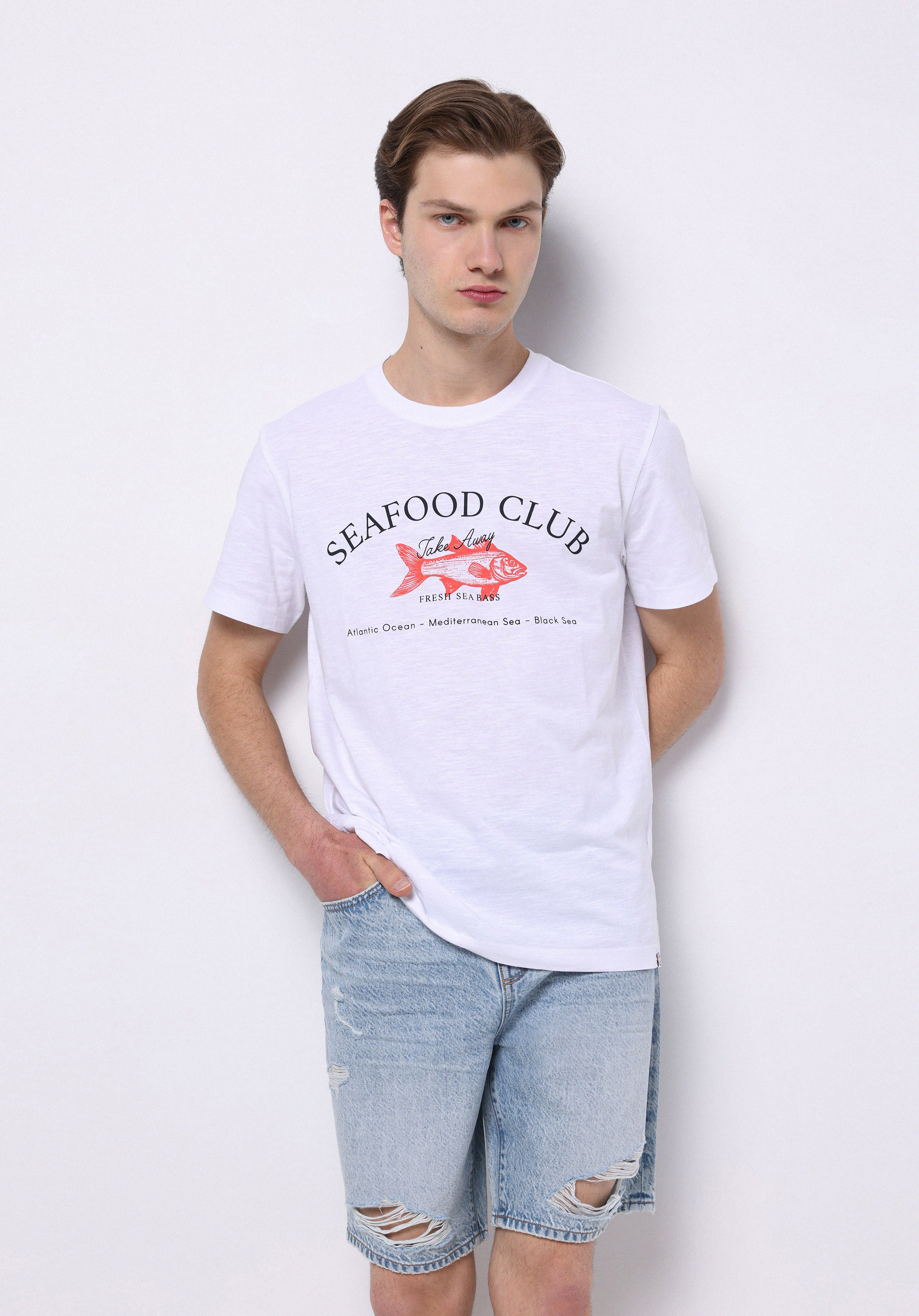 Afișați detalii pentru Tricou Cu Maneca Scurta De Barbati Alb Regular Fit  Cl1074223
