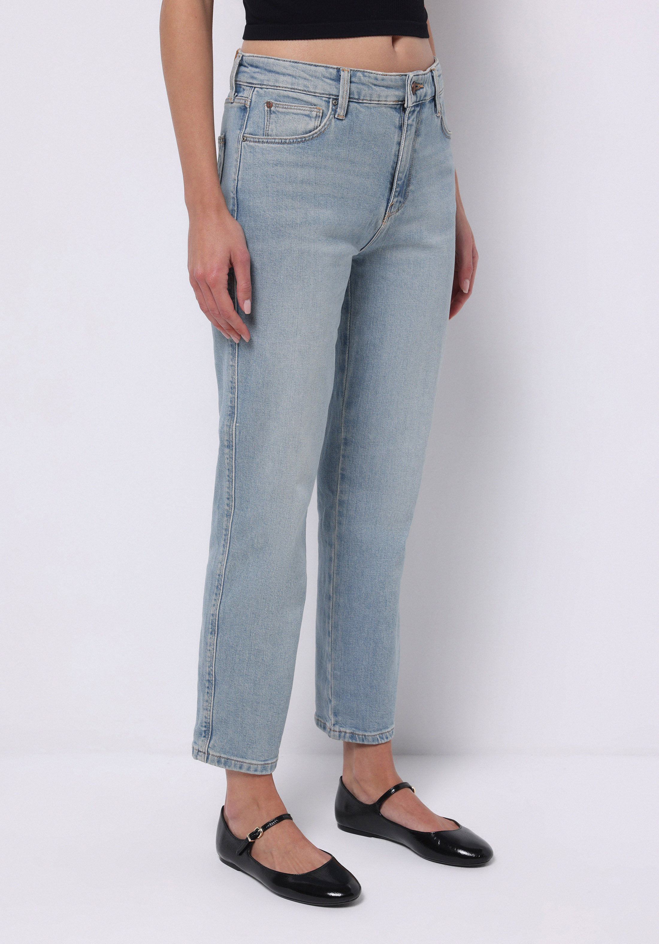 Afișați detalii pentru Slim Fit Talie Mijlocie Țigară Picior Blugi Indigo Pentru Femei