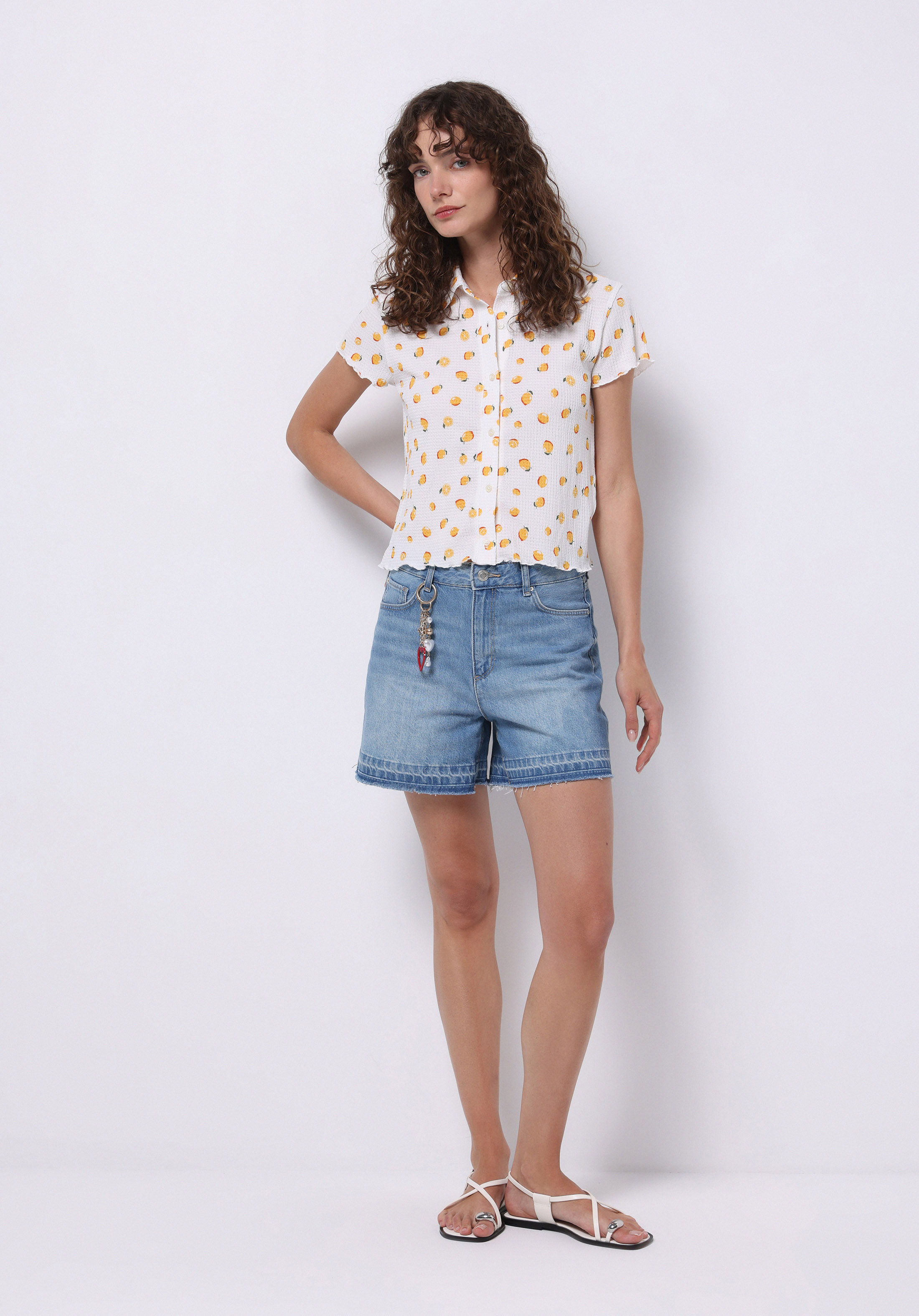 Afișați detalii pentru Cămașă Slim Fit Imprimat Tricou Cu Mânecă Scurtă Ecru Pentru Femei