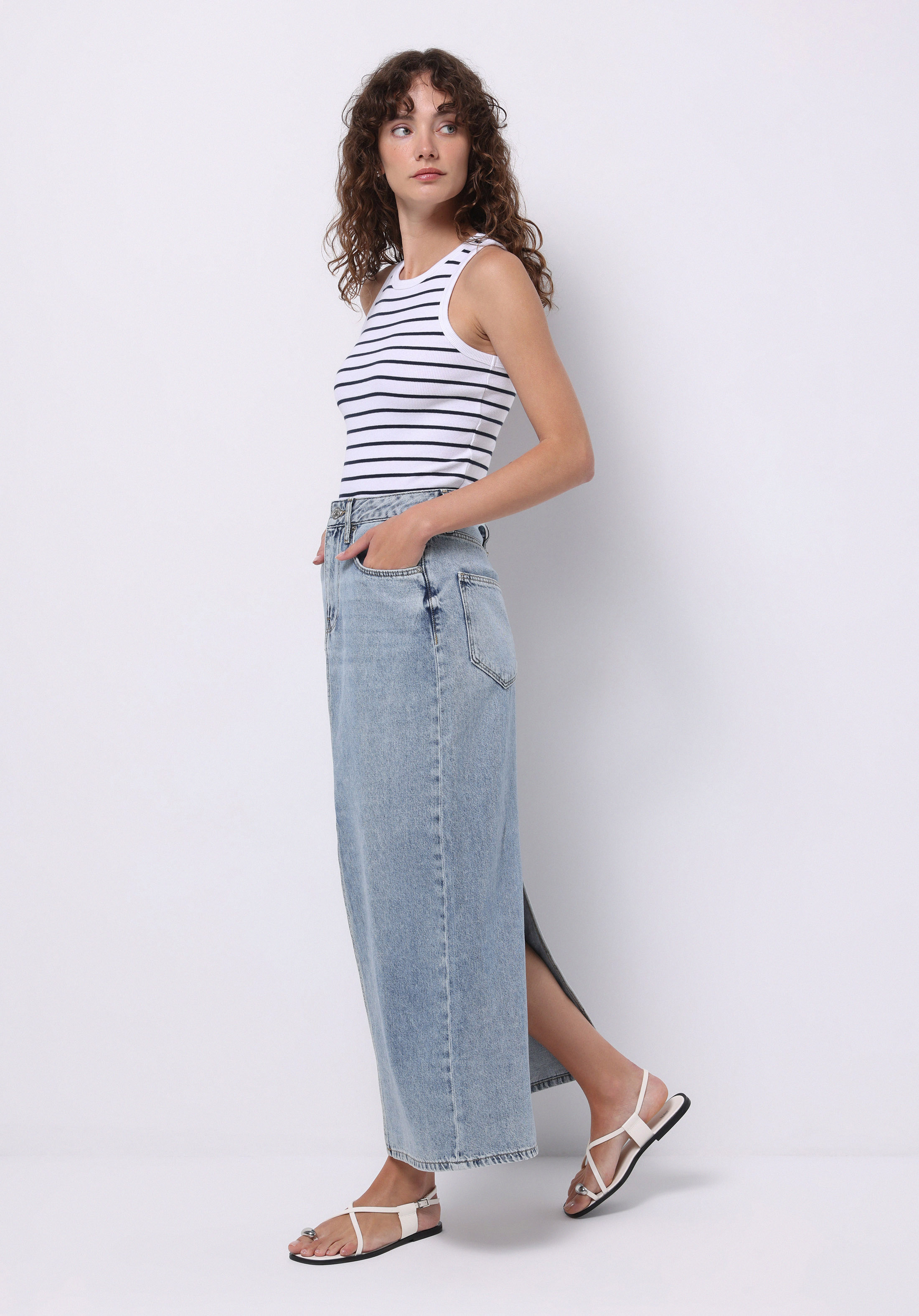 Afișați detalii pentru Slim Fit Drept Fermoar Fustă Albastru Deschis Pentru Femei