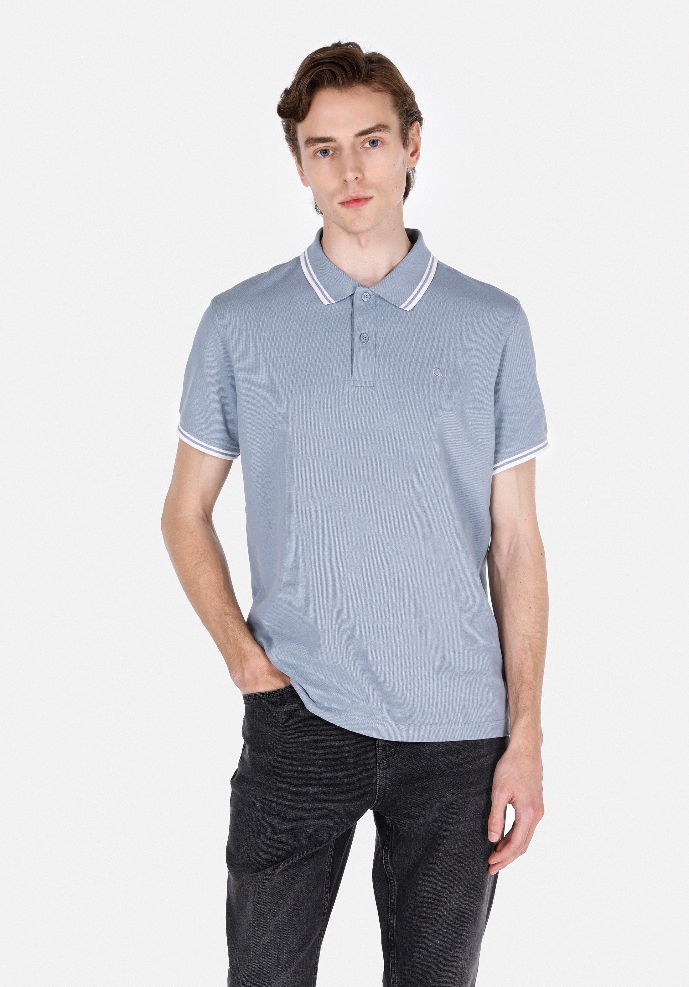 Afișați detalii pentru Tricou Polo Cu Maneca Scurta De Barbati Albastru Regular Fit  Cl1074313