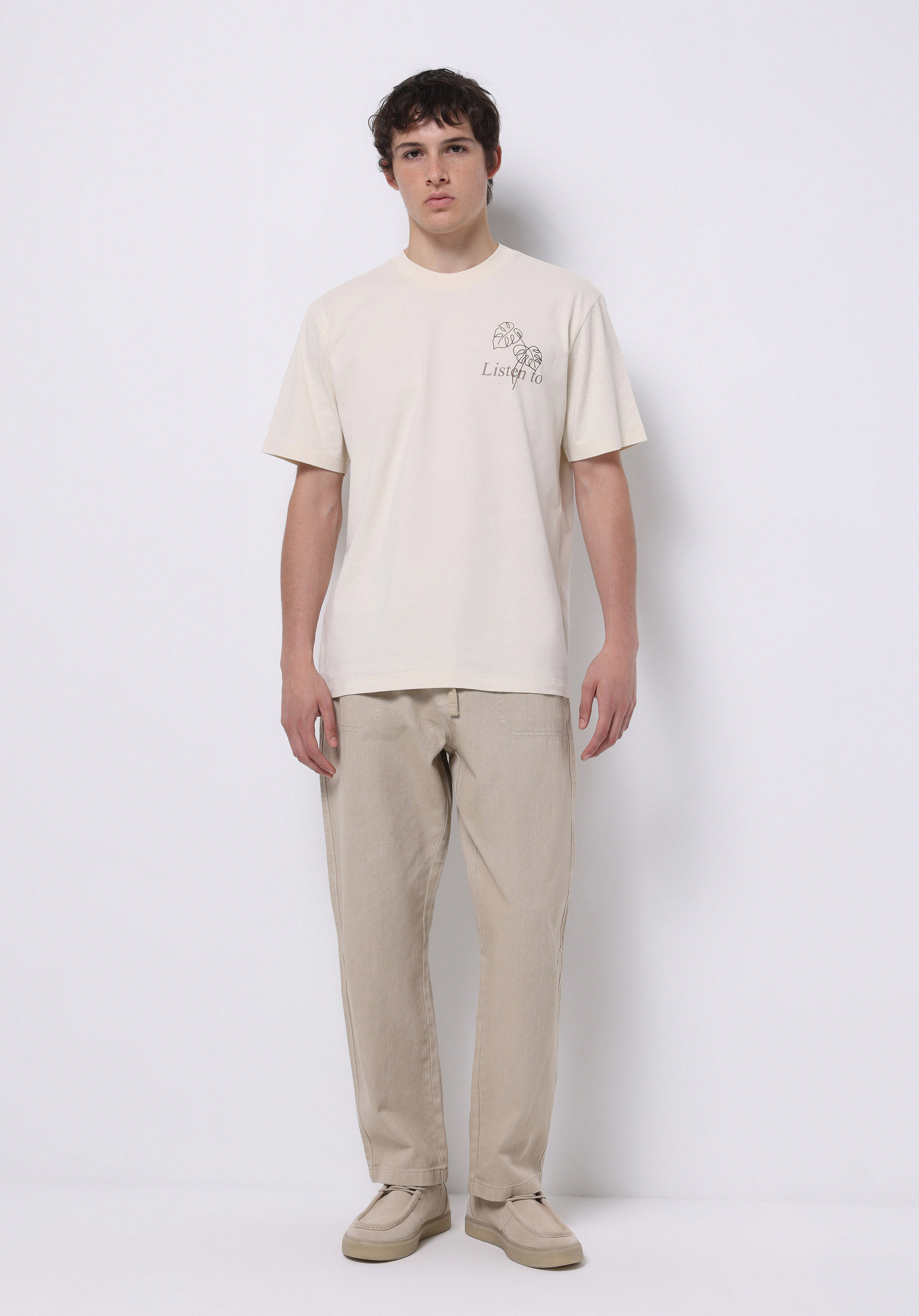 Afișați detalii pentru Comfort Fit Round Neck Drept Bărbați Bej Tricou Cu Mânecă Scurtă