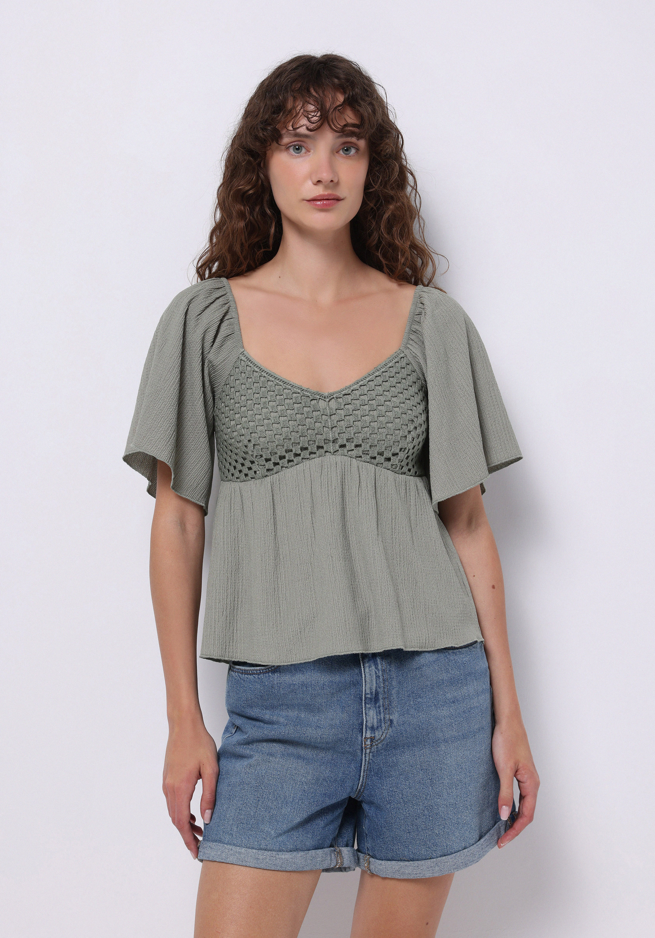 Afișați detalii pentru Bluza Cu Maneca Scurta De Dama Kaki Regular Fit  Cl1074577