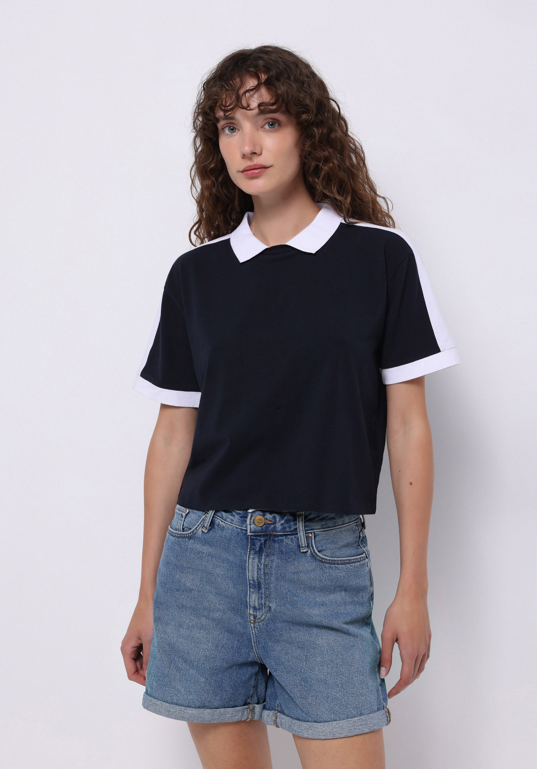 Afișați detalii pentru Tricou Polo Cu Maneca Scurta De Dama Albastru Marin Regular Fit  Cl1074591