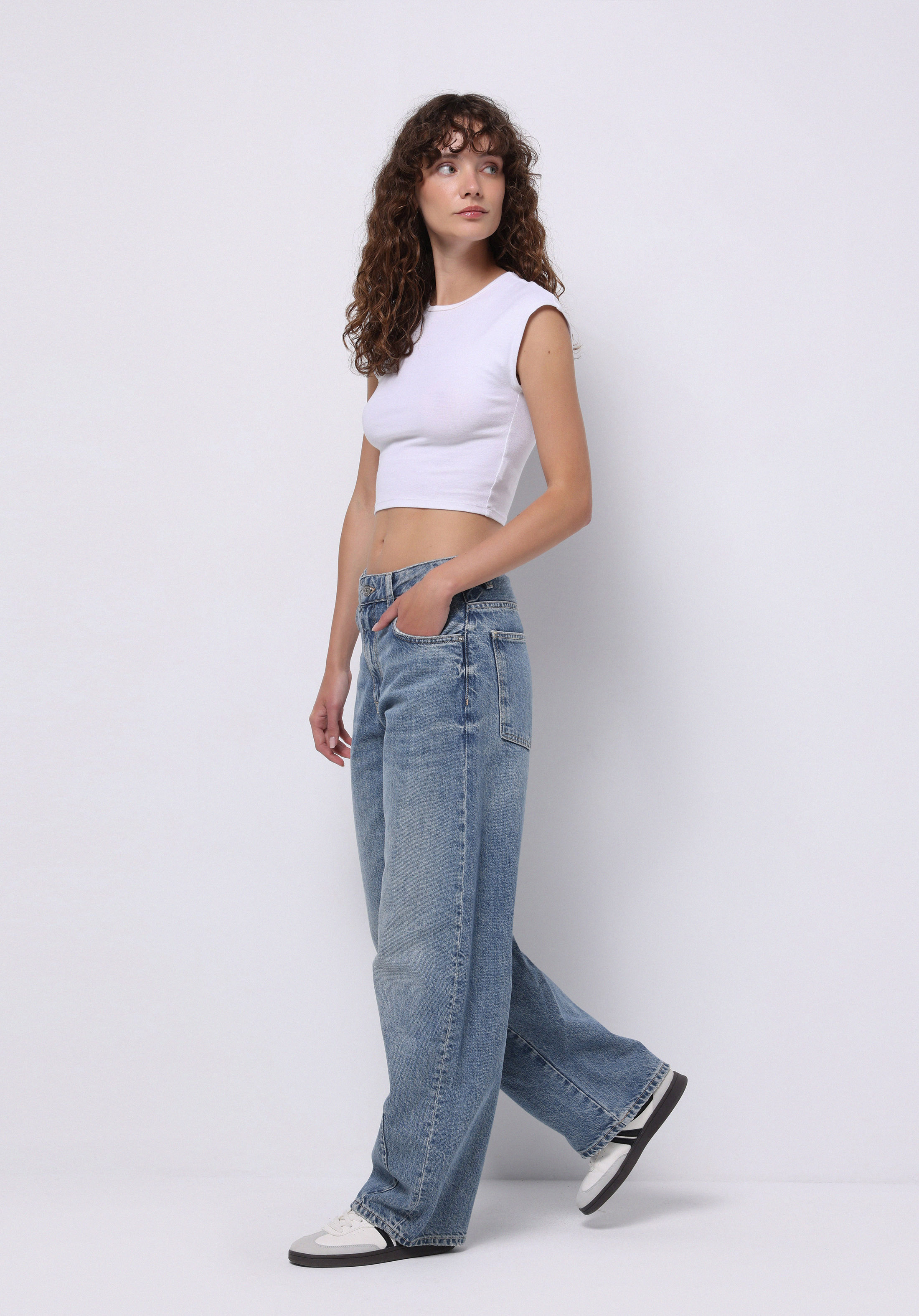 Afișați detalii pentru Pantaloni De Dama Albastru Baggy Fit  Cl1075838