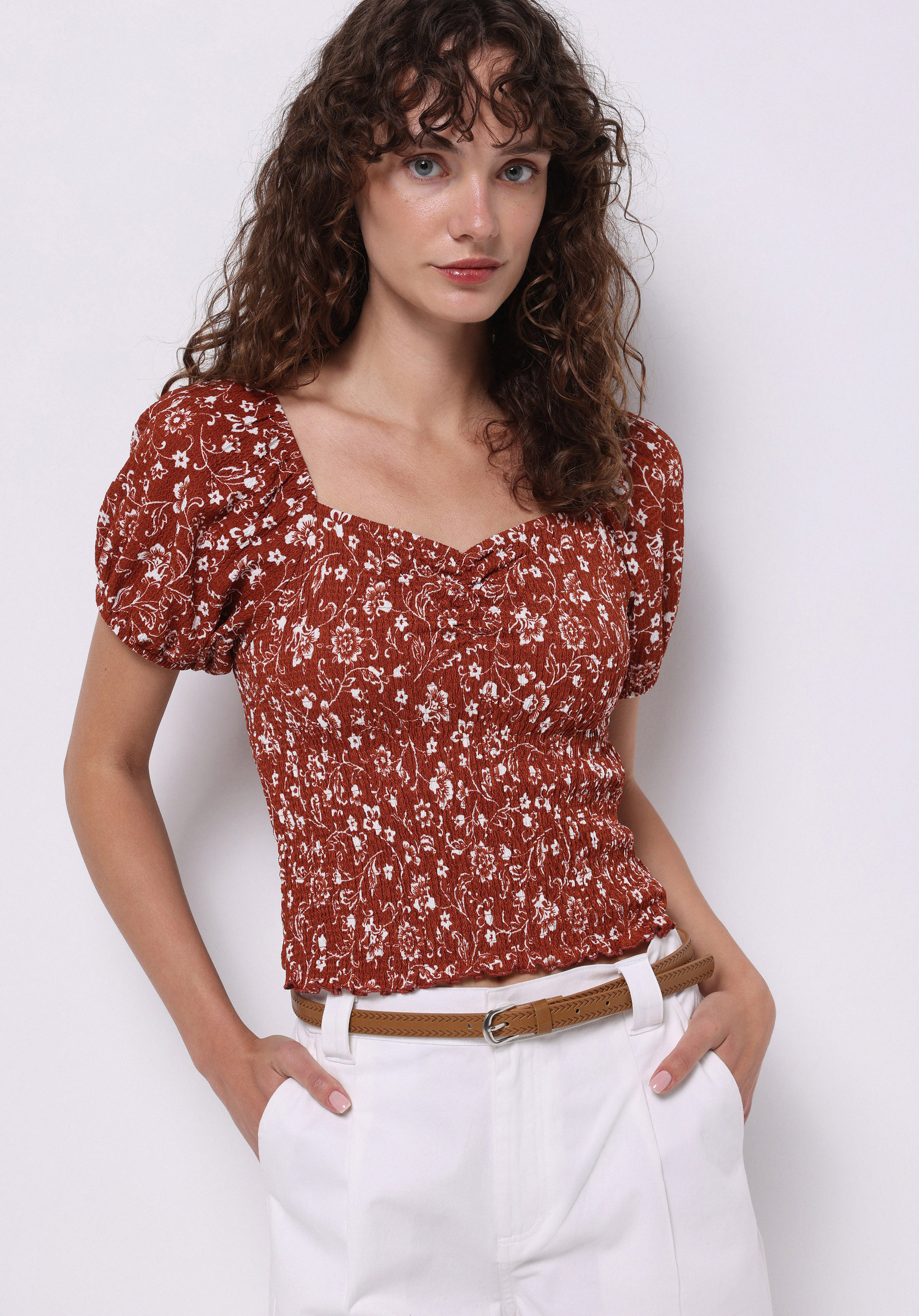 Afișați detalii pentru Bluza Cu Maneca Scurta De Dama Maro Slim Fit  Cl1074714