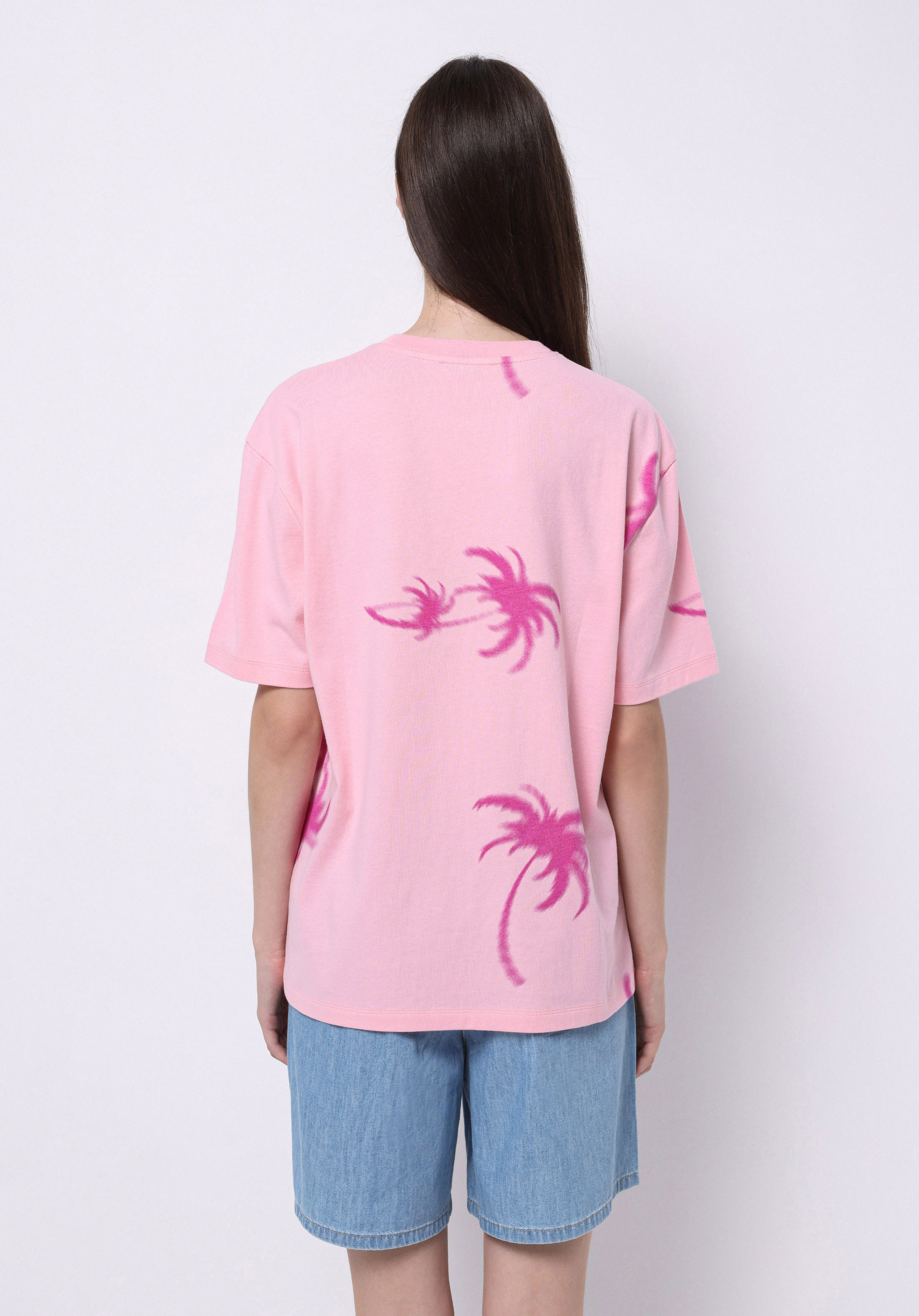 Afișați detalii pentru Regular Fit Round Neck Imprimat Tricou Cu Mânecă Scurtă Roz Pentru Femei