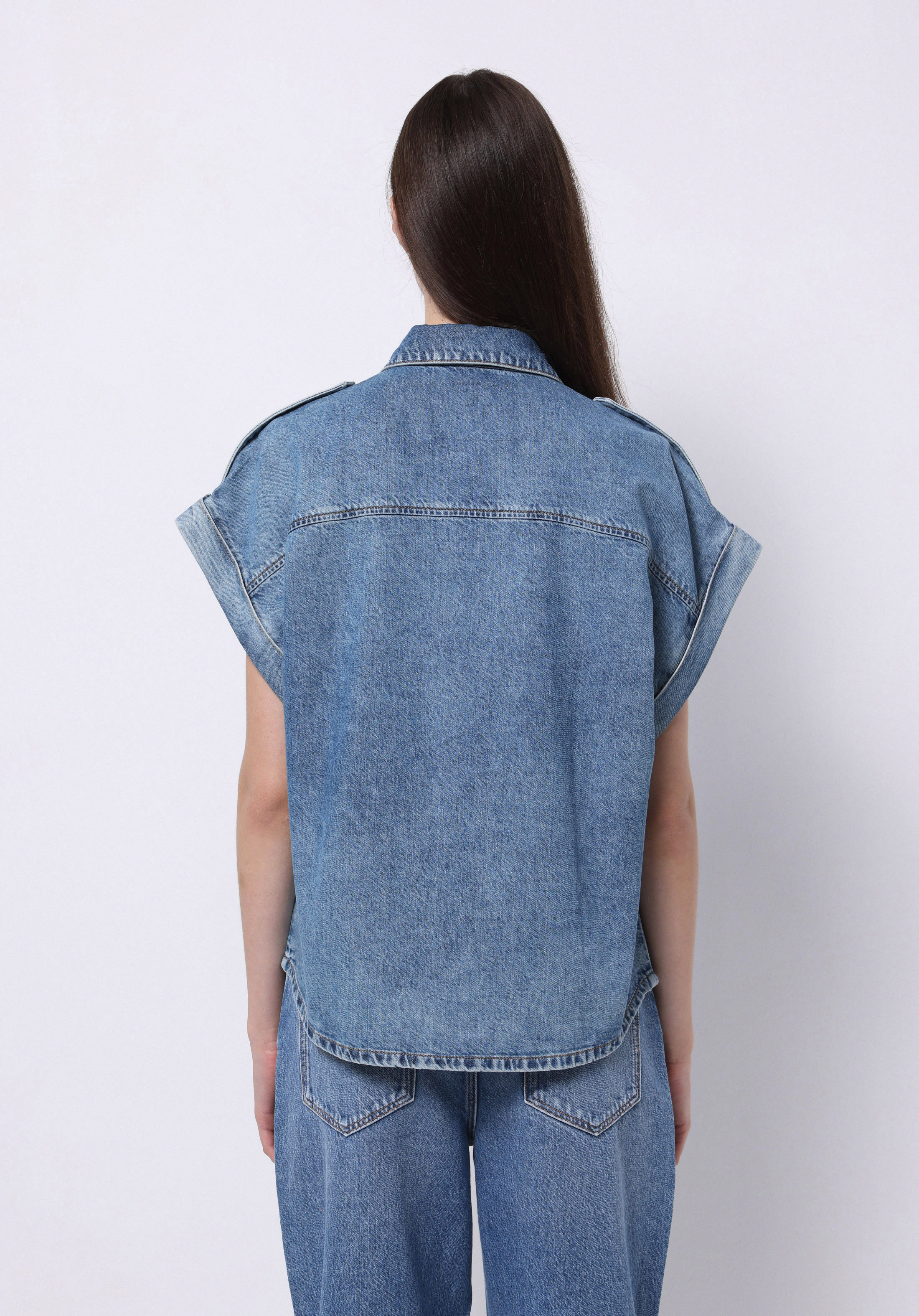 Afișați detalii pentru Camasa Cu Maneca Scurta De Dama Albastru Oversize Fit  Cl1074973