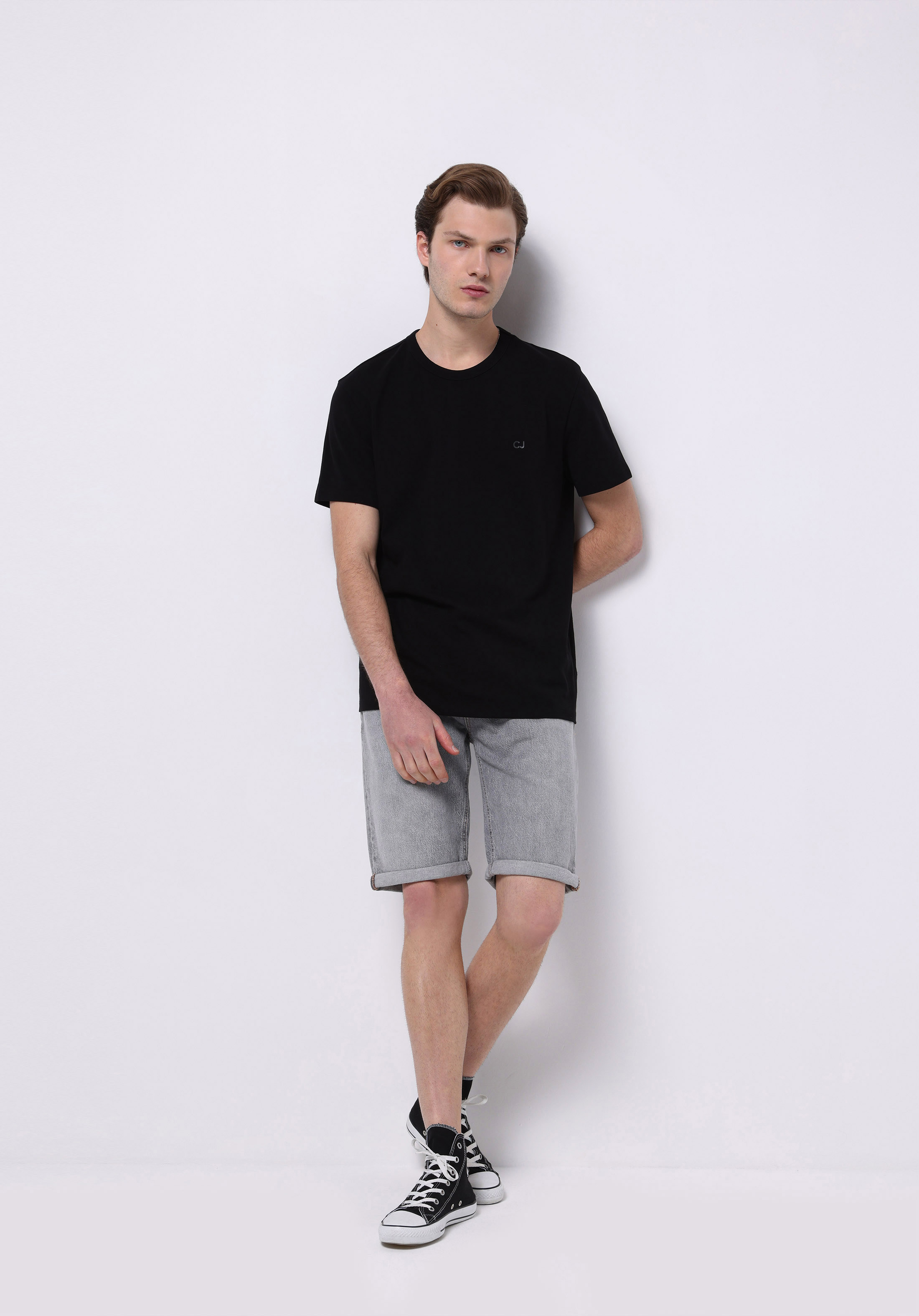 Afișați detalii pentru Pantaloni Scurți De Jeans Gri Pentru Bărbați Cu Talie Joasă