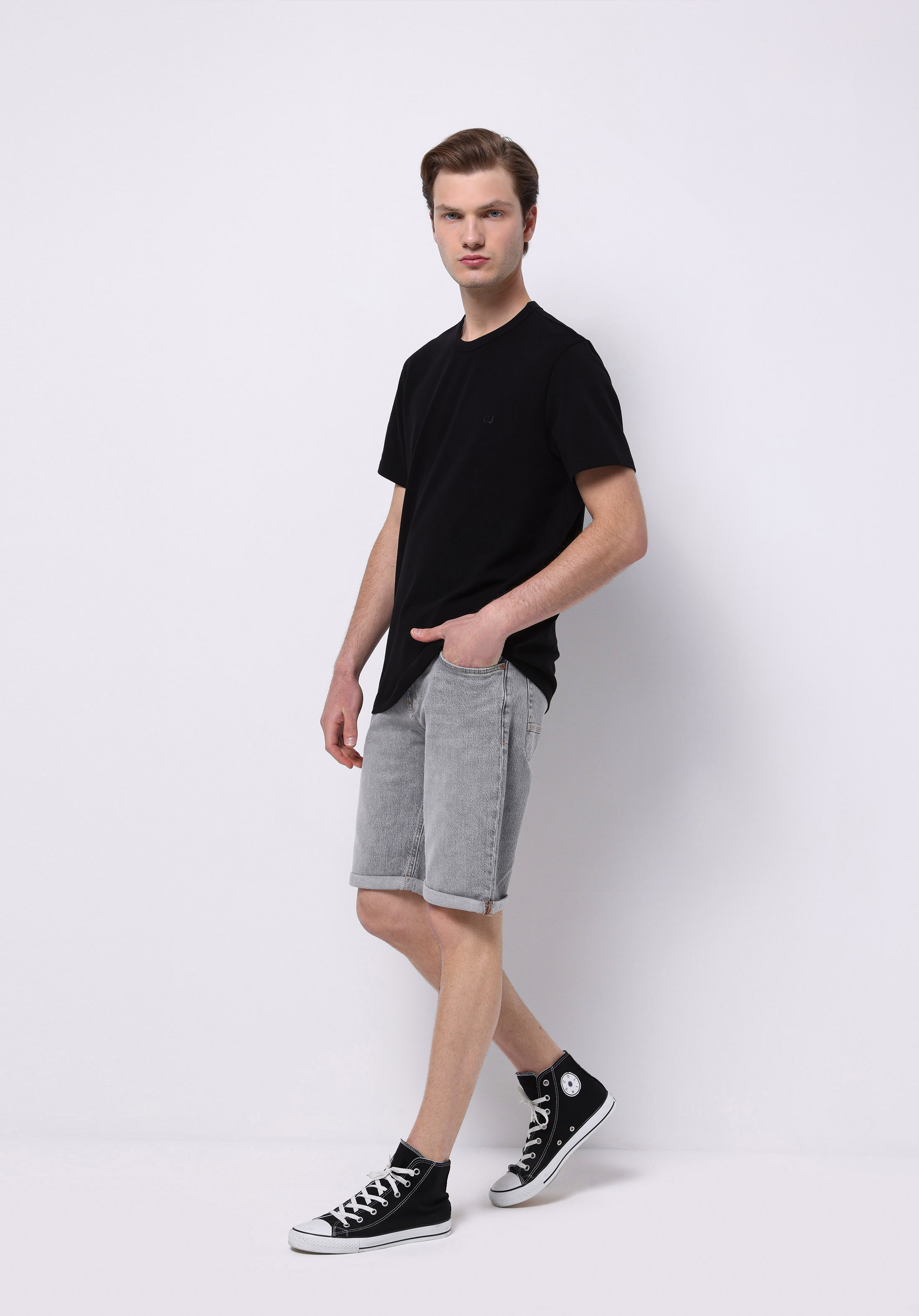 Afișați detalii pentru Pantaloni Scurți De Jeans Gri Pentru Bărbați Cu Talie Joasă