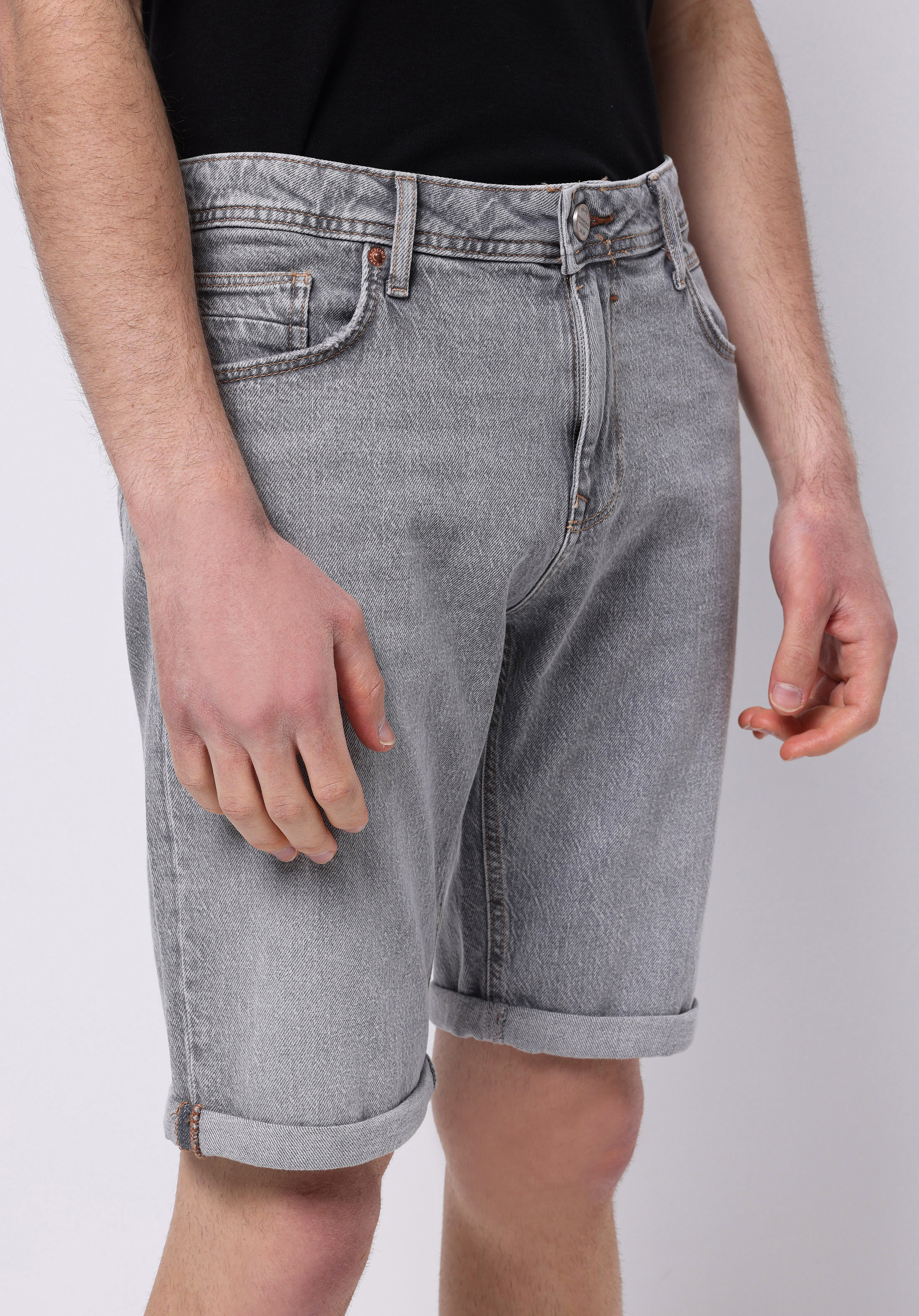Afișați detalii pentru Pantaloni Scurți De Jeans Gri Pentru Bărbați Cu Talie Joasă