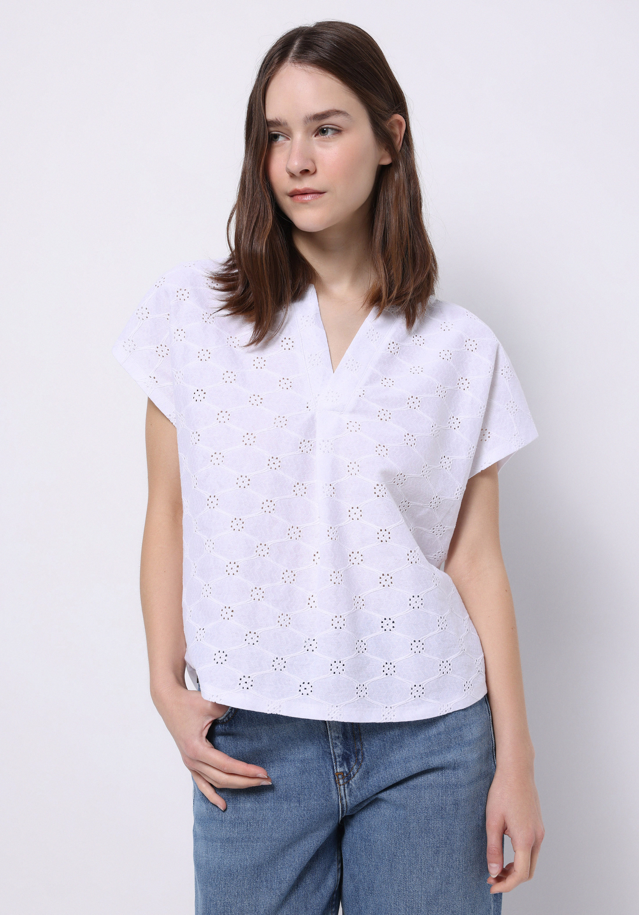 Afișați detalii pentru Bluza Cu Maneca Scurta De Dama Alb Regular Fit  Cl1074287