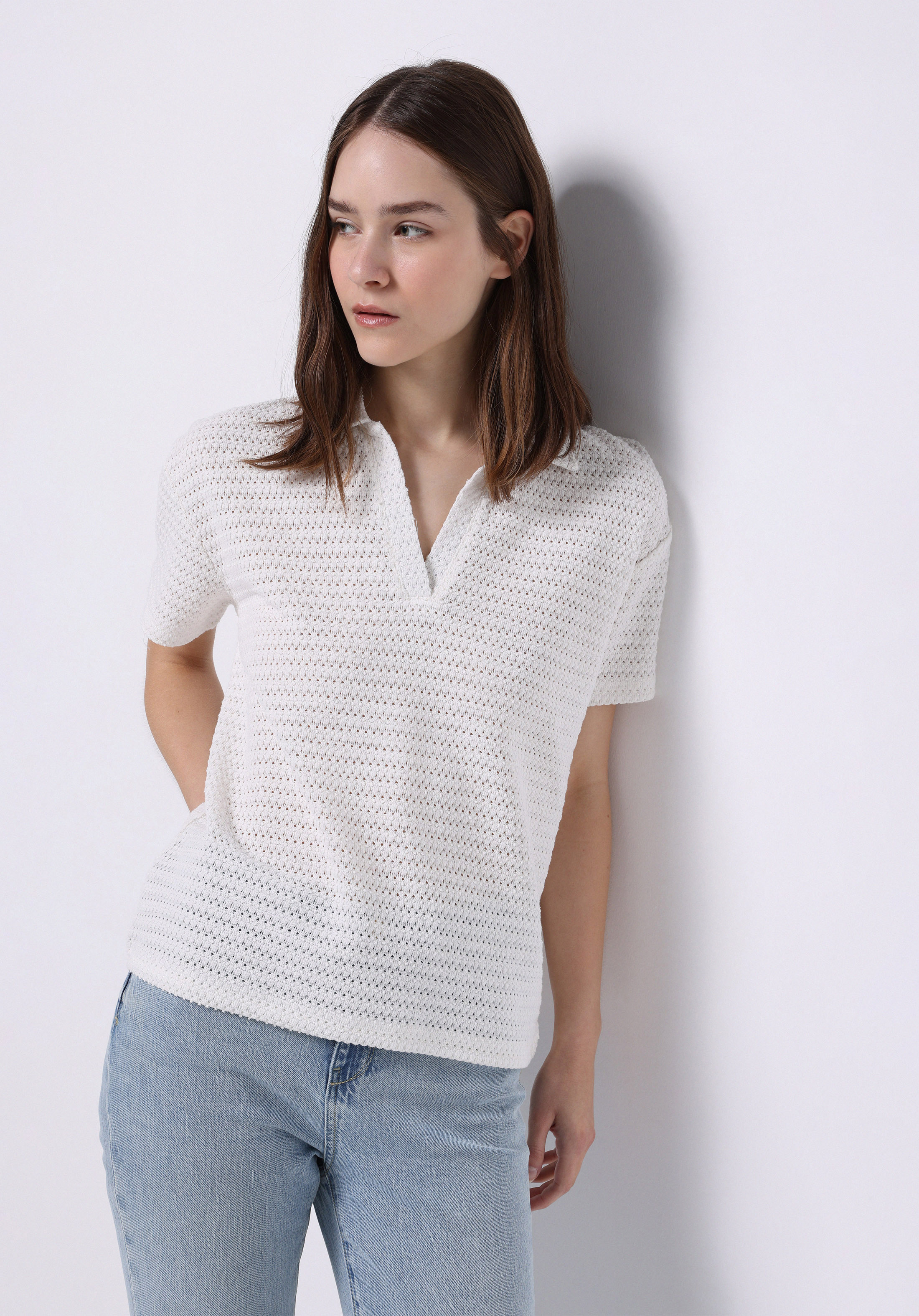 Afișați detalii pentru Tricou Polo Cu Maneca Scurta De Dama Alb Regular Fit  Cl1074302
