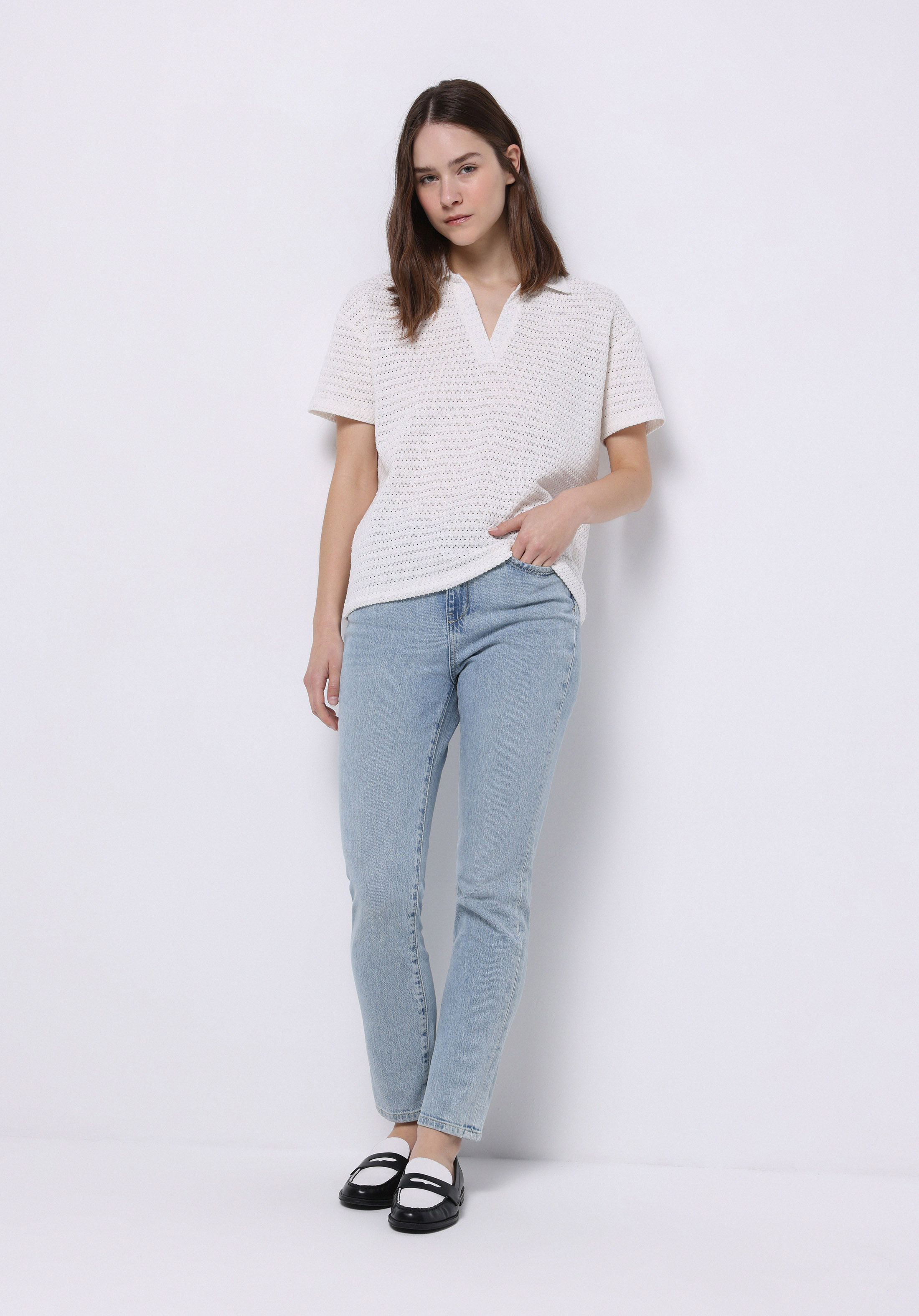 Afișați detalii pentru Tricou Polo Cu Maneca Scurta De Dama Alb Regular Fit  Cl1074302
